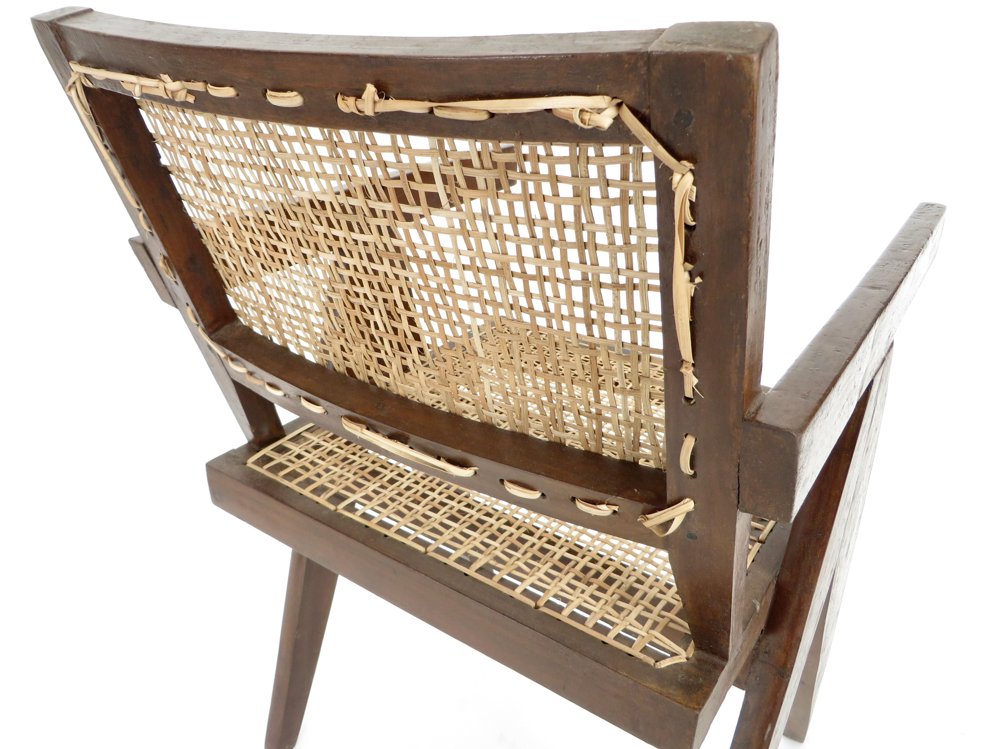 Pierre Jeanneret Teak and Cane Office Armchair From Chandigarh  3