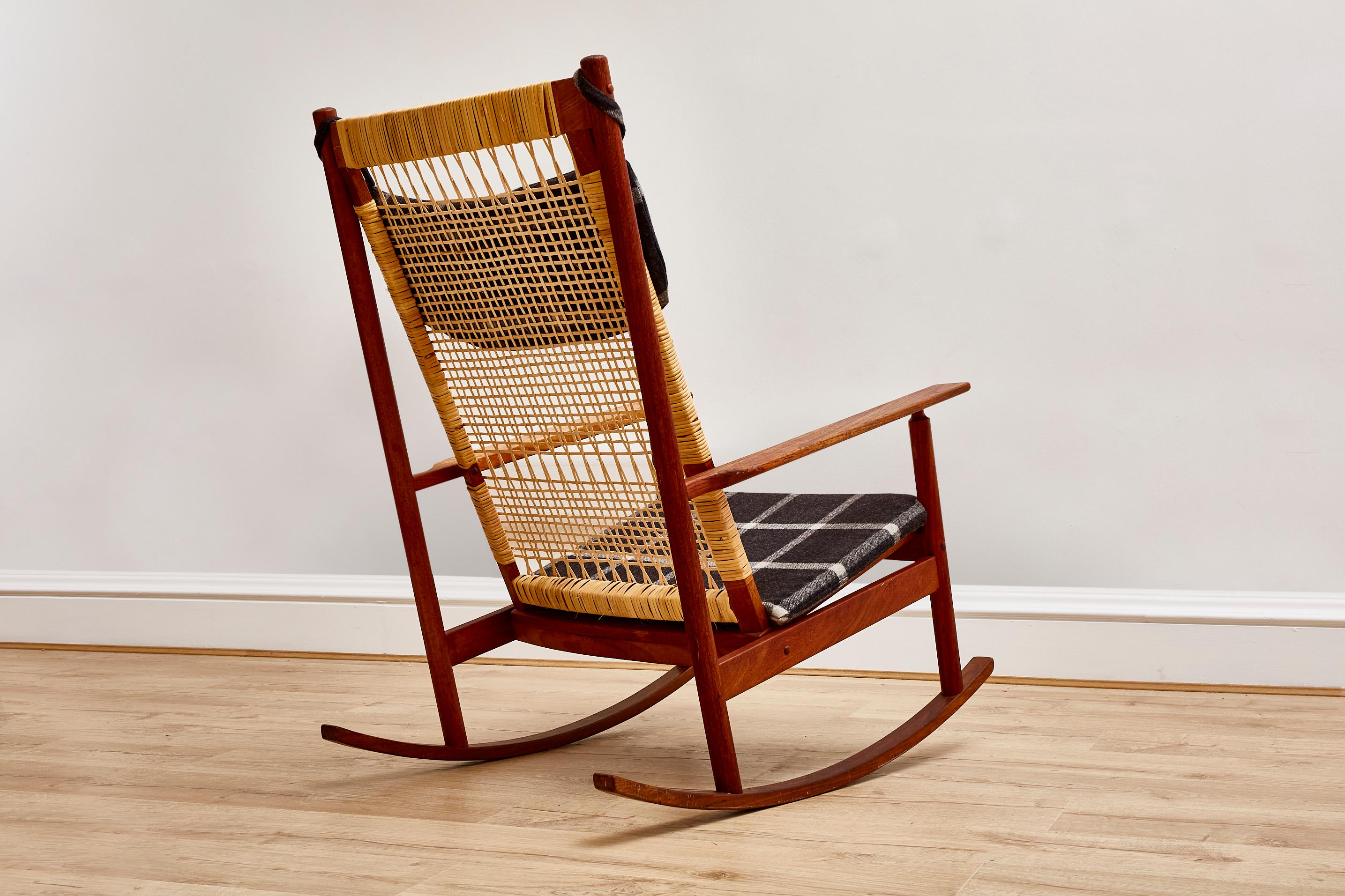 20th Century Teak and Cane Rocking Chair by Hans Olsen for JK Denmark, 1960s