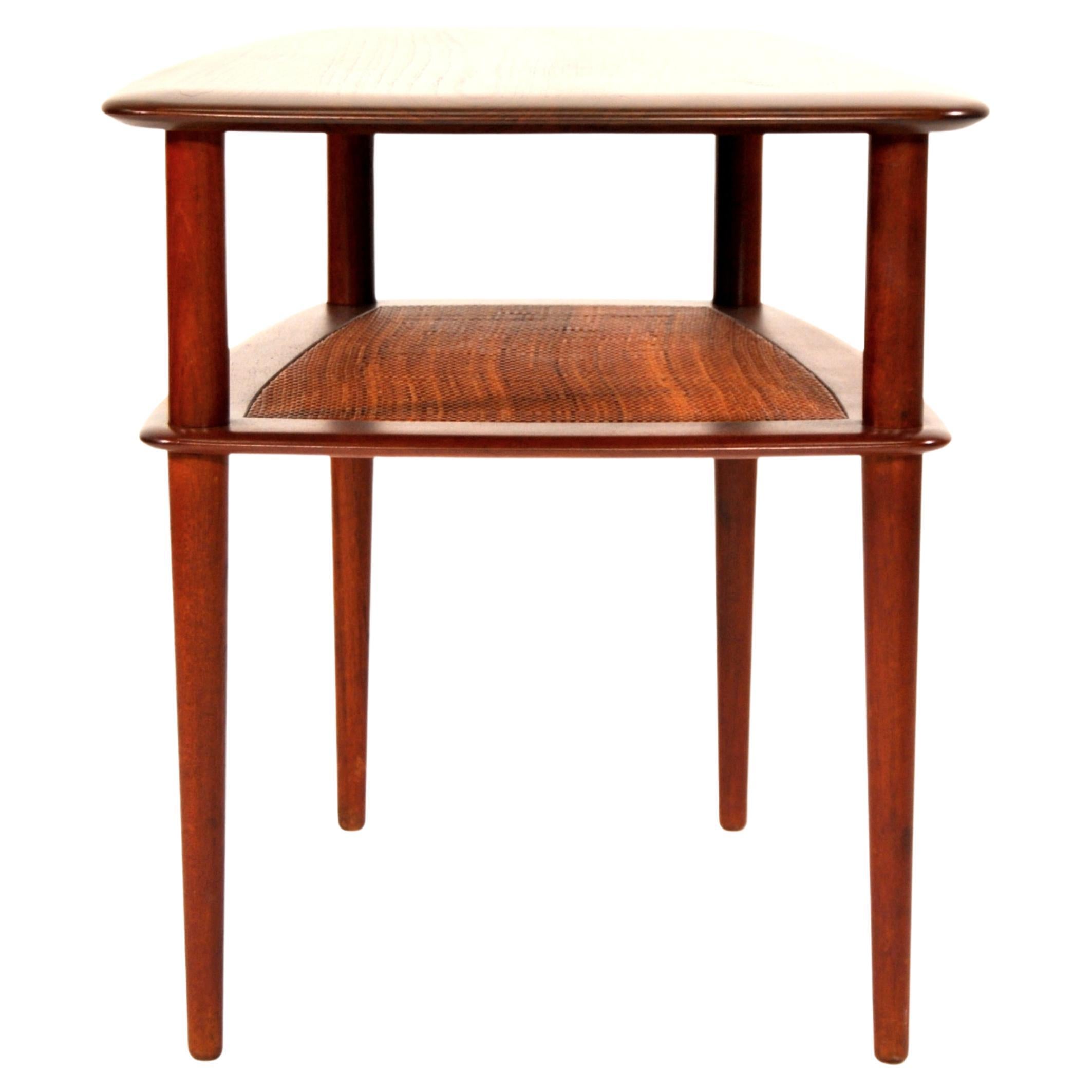 Teak and Cane Side Table by Peter Hvidt and Orla Mølgaard-Nielsen In Excellent Condition In Miami, FL