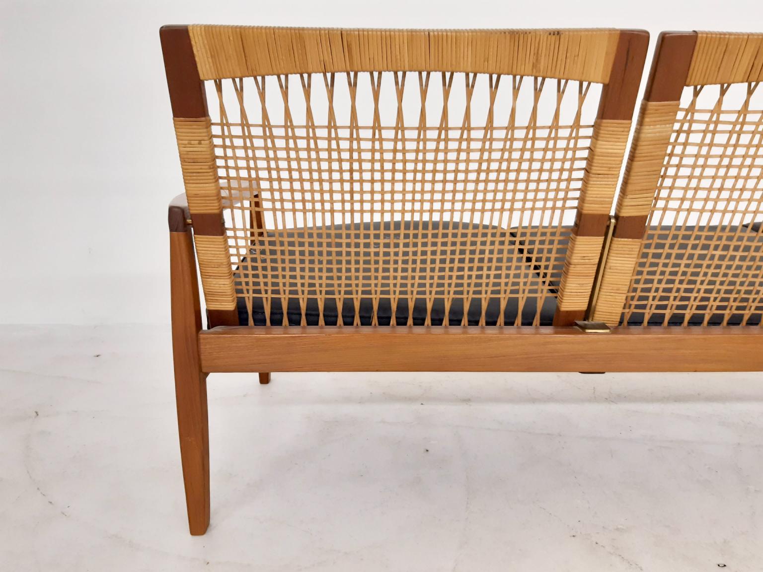 Teak and Cane Sofa by Hans Olsen for Juul Kristensen, Denmark, 1950s 2