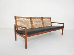 Teak and Cane Sofa by Hans Olsen for Juul Kristensen, Denmark, 1950s