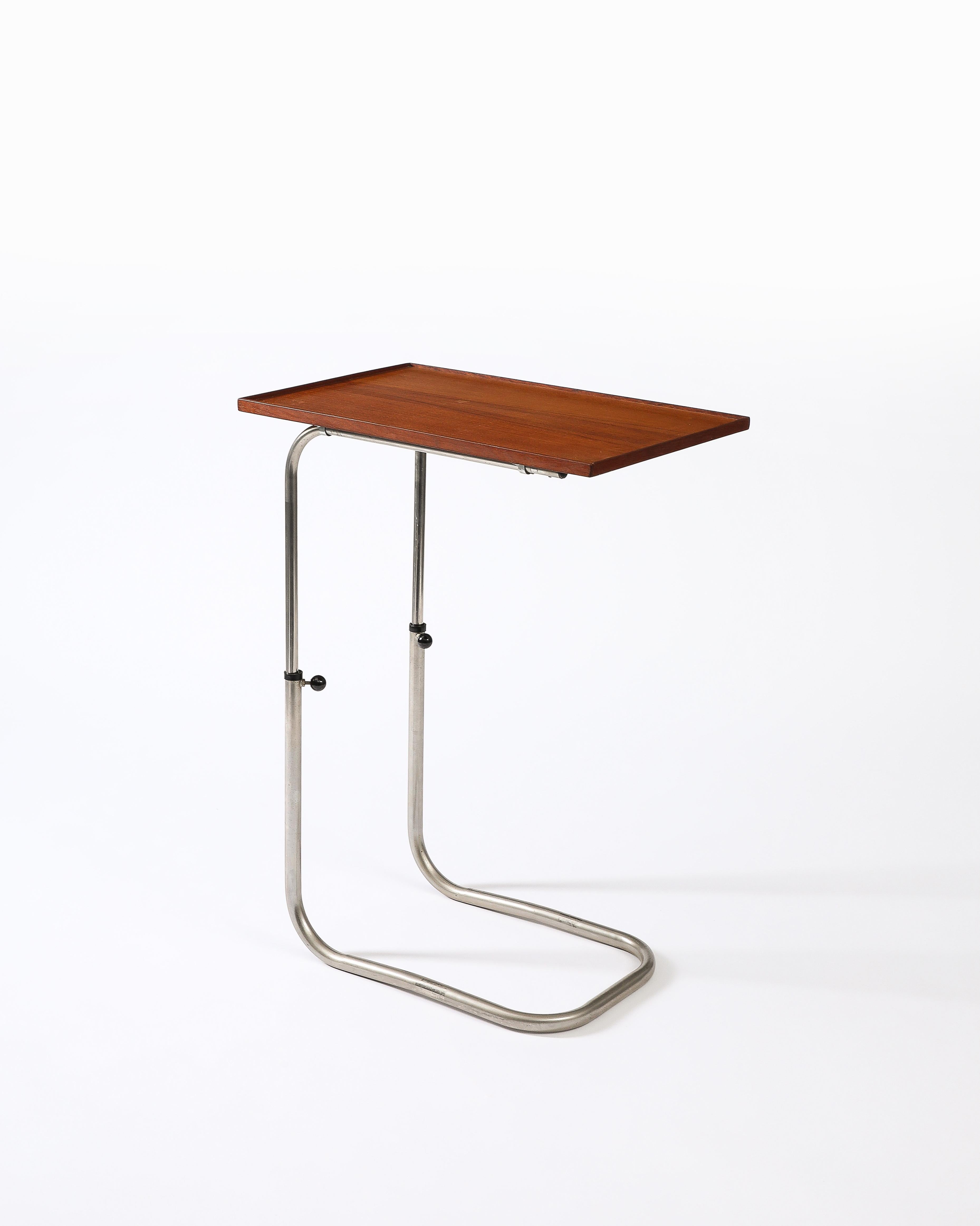 Danish Teak and Chromed Steel, Adjustable Tray Table, Denmark, c. 1965