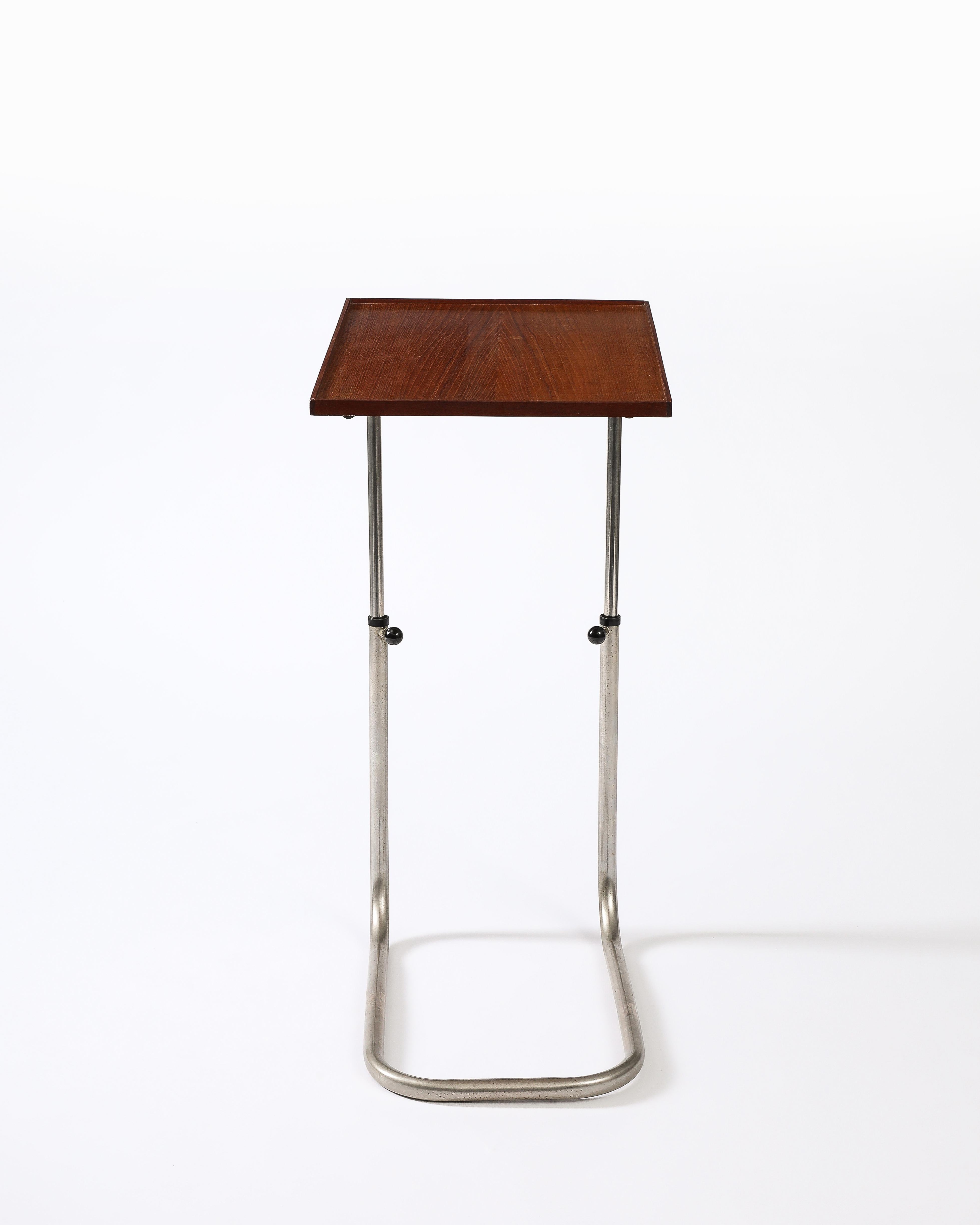 Teak and Chromed Steel, Adjustable Tray Table, Denmark, c. 1965 In Excellent Condition In New York City, NY