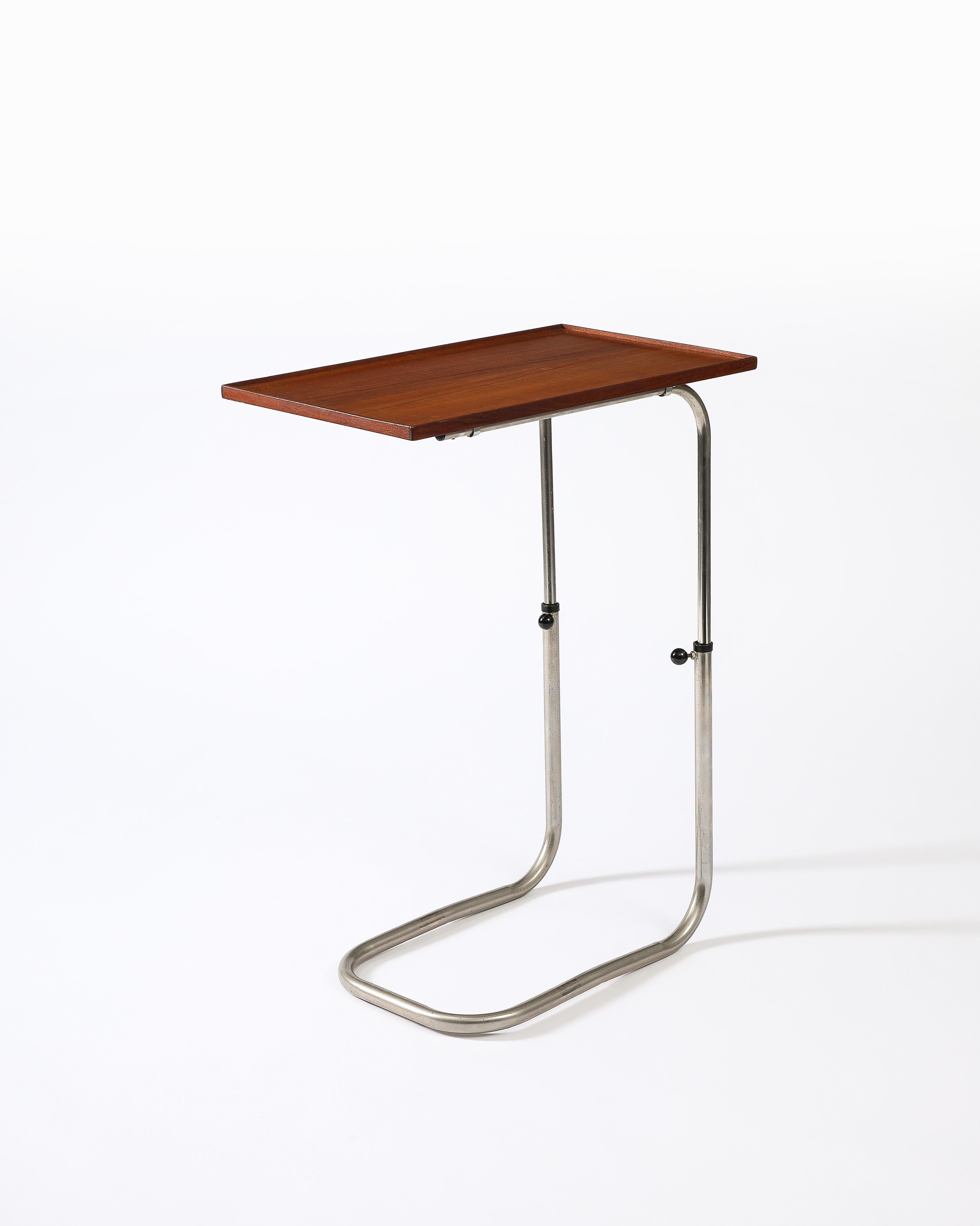 Mid-20th Century Teak and Chromed Steel, Adjustable Tray Table, Denmark, c. 1965