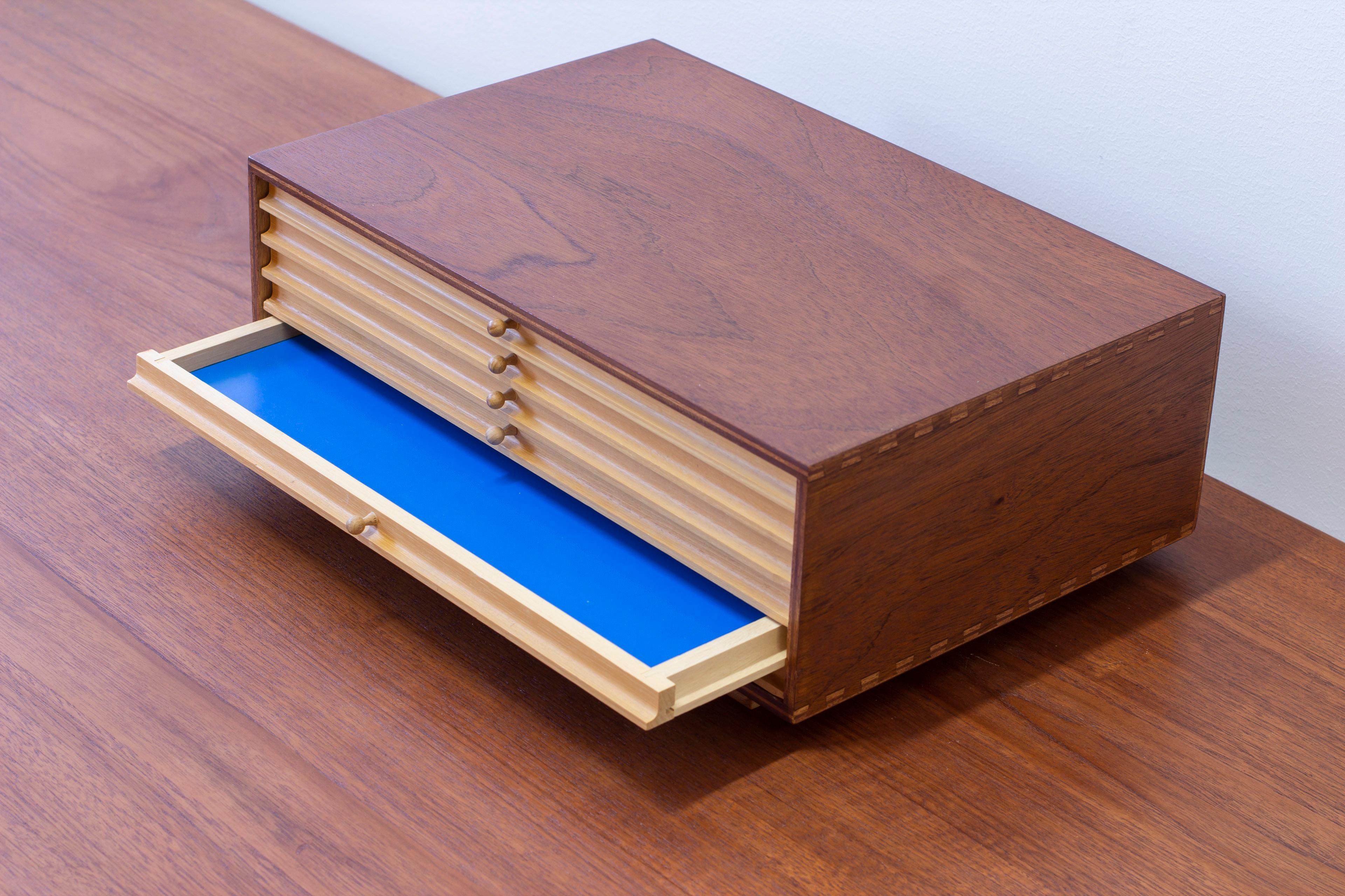 Scandinavian Modern Teak and electric blue desk organizer by Danish cabinetmaker For Sale