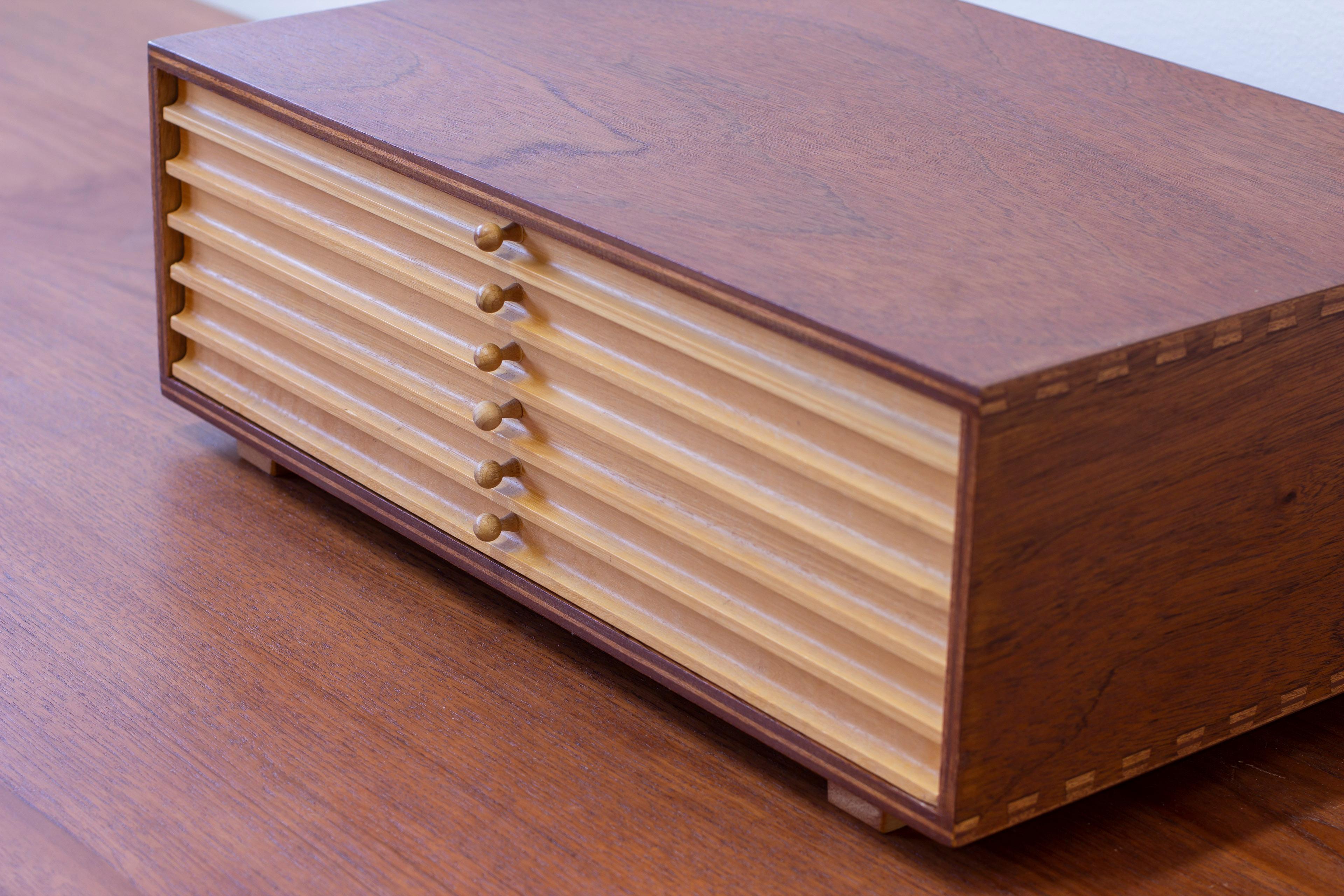 Mid-20th Century Teak and electric blue desk organizer by Danish cabinetmaker For Sale