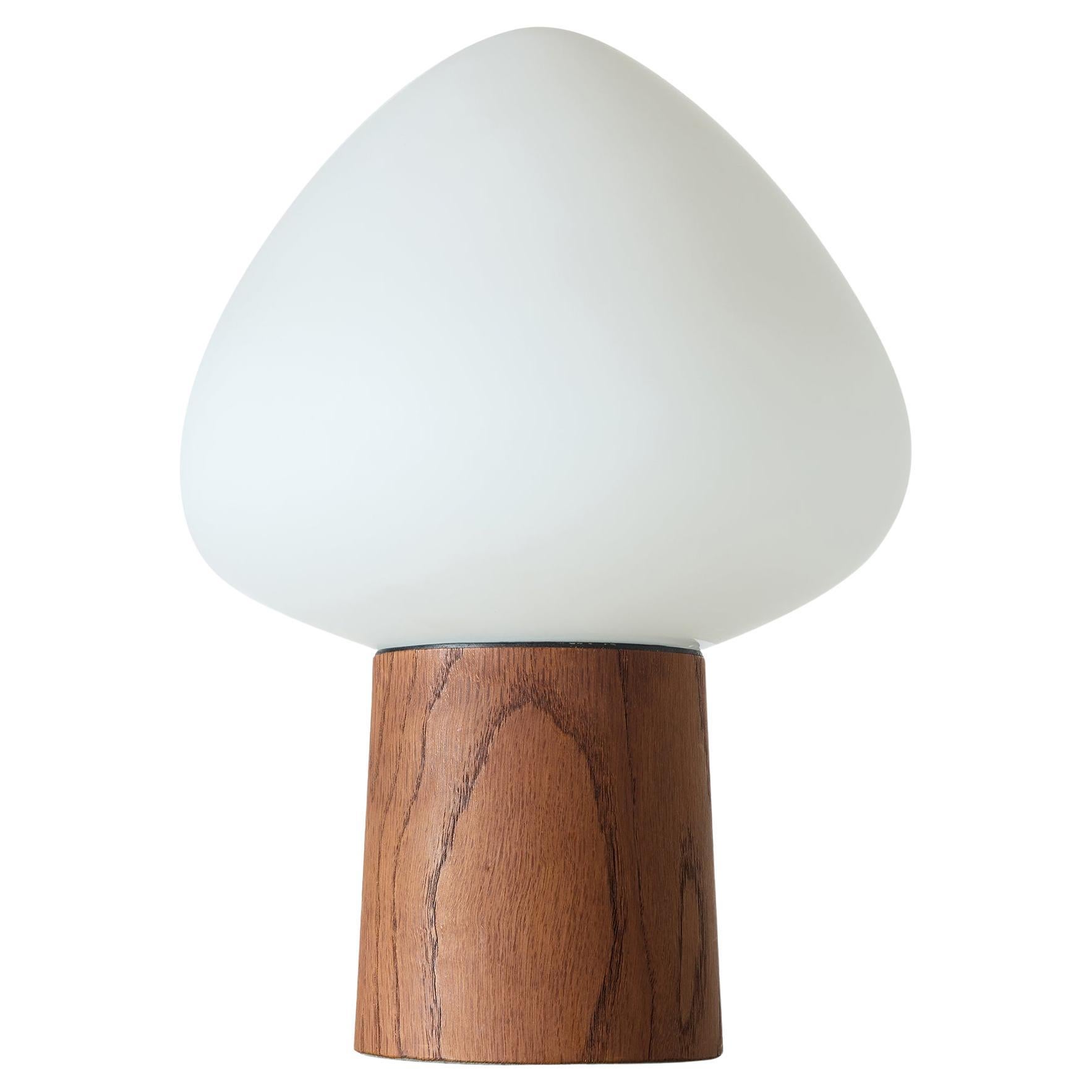 Teak and Frosted Glass Acorn Table Lamp by Laurel Lamp Company For Sale