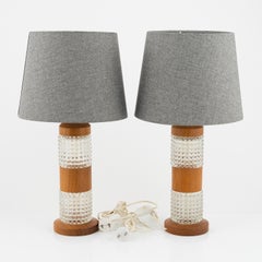 Orrefors table lamps Teak and Glass set of 2 , Sweden, 1960