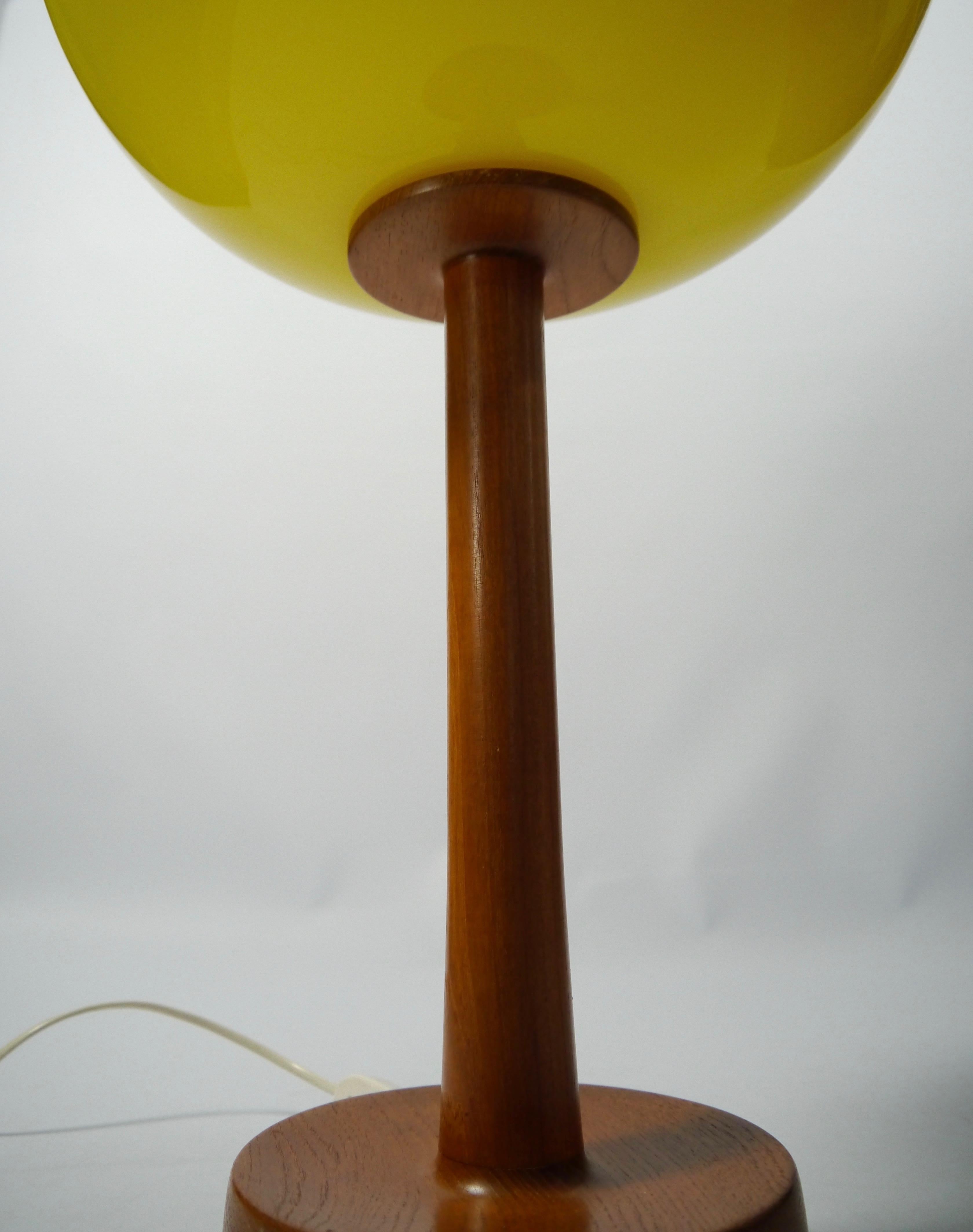 Teak and Glass Table Lamp by Uno & Östen Kristiansson for Luxus, Sweden 1960s 3