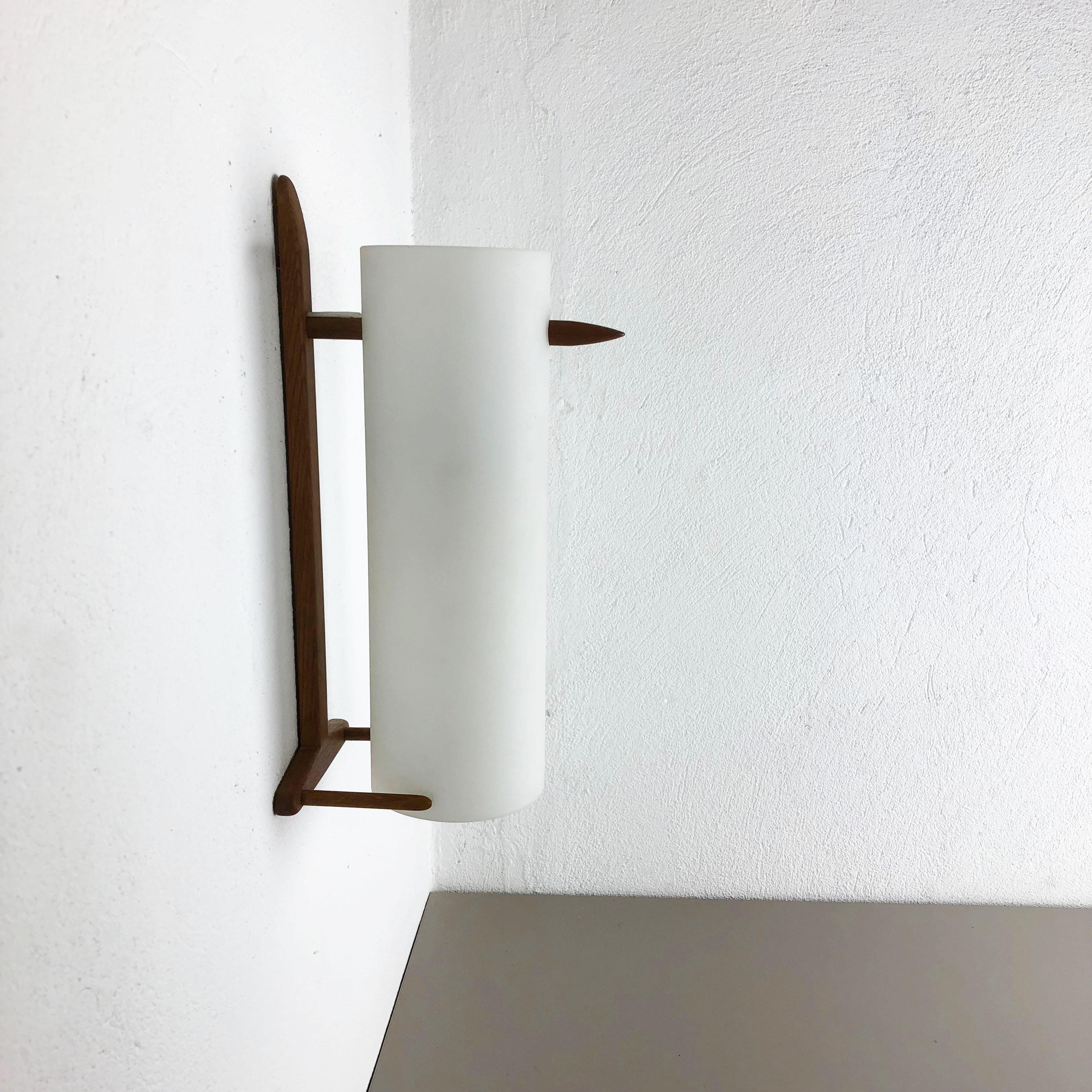 20th Century Teak and Glass Wall Sconces Light by Uno & Östen Kristiansson for Luxus, Sweden For Sale