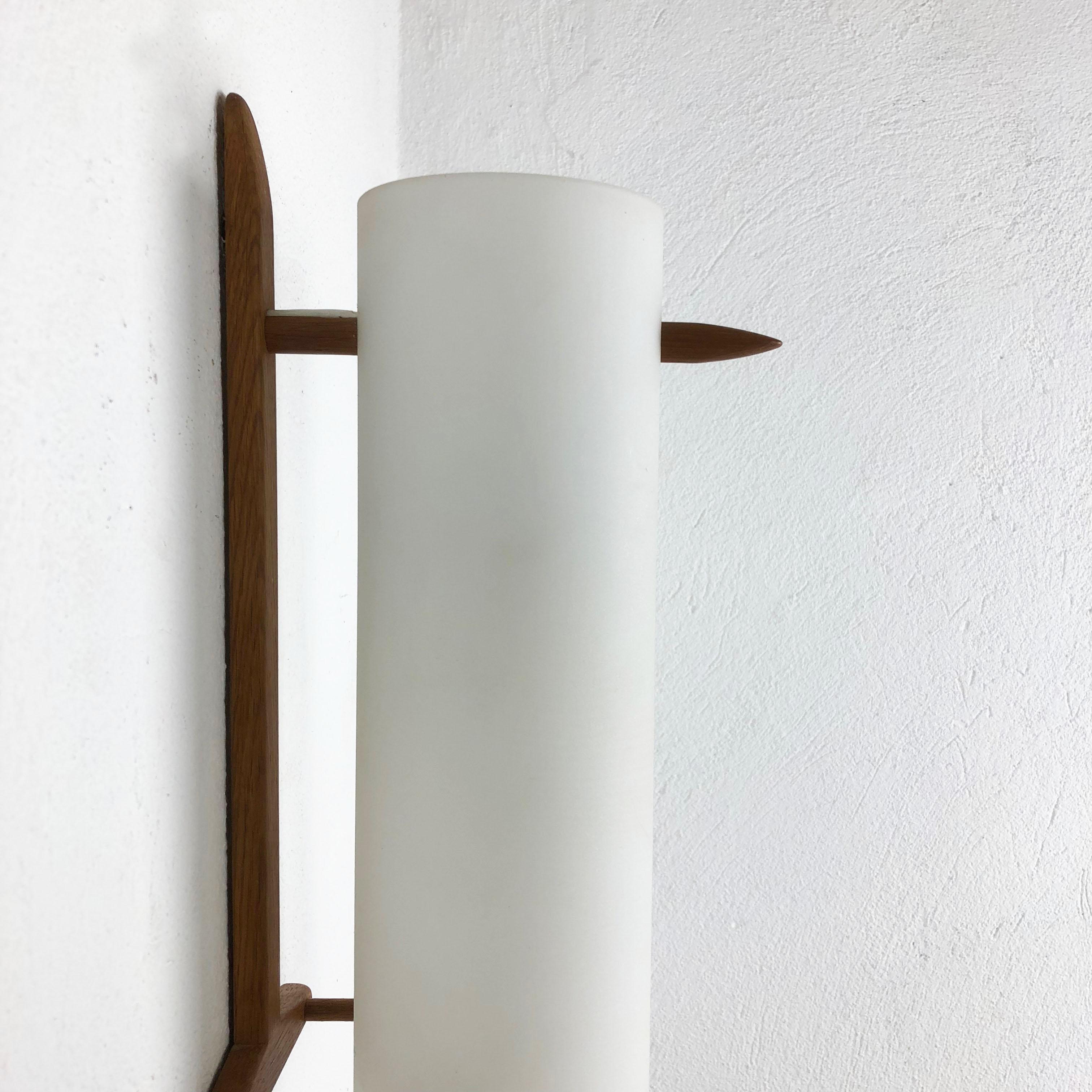 Teak and Glass Wall Sconces Light by Uno & Östen Kristiansson for Luxus, Sweden For Sale 3