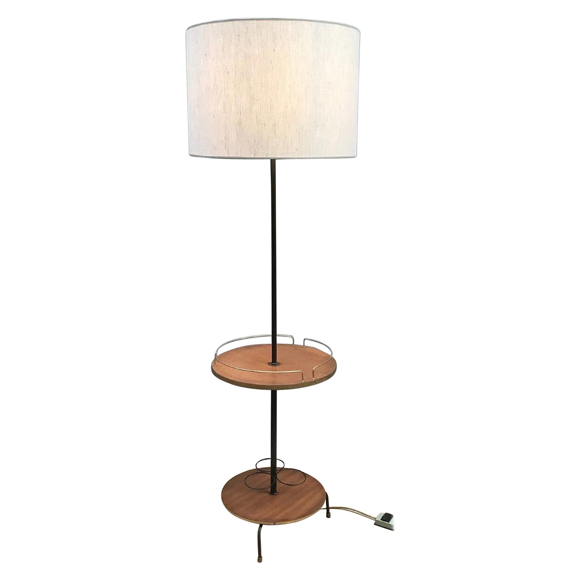 Teak and Gold Metal Bar Floor Lamp, 1960s