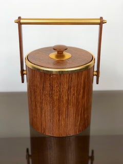 Eiskübelhalter aus Teakholz und Goldmetall, Made in Italy, 1960er Jahre