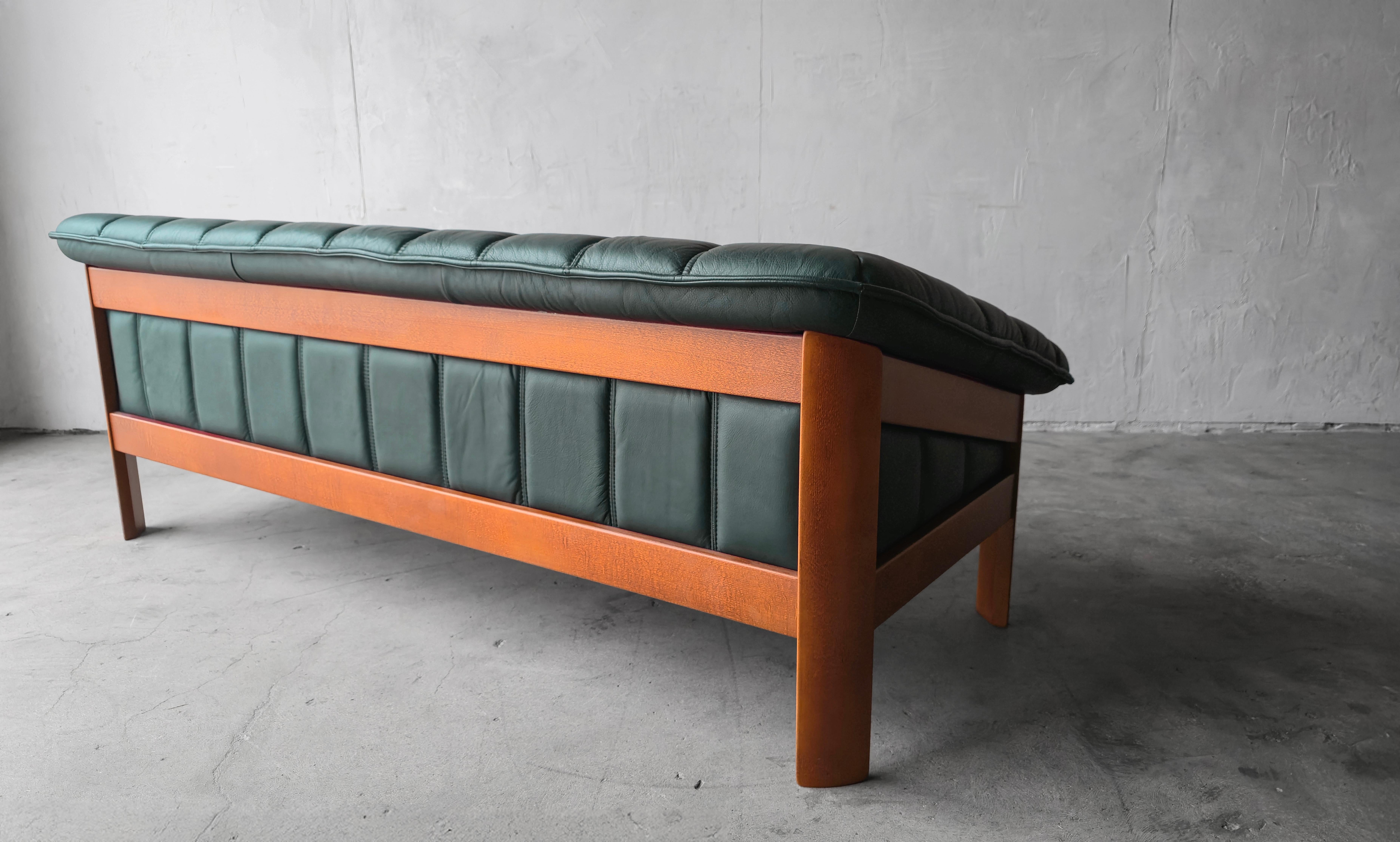 20th Century Teak and Green Leather Danish Sofa by Hjellegjerde For Sale