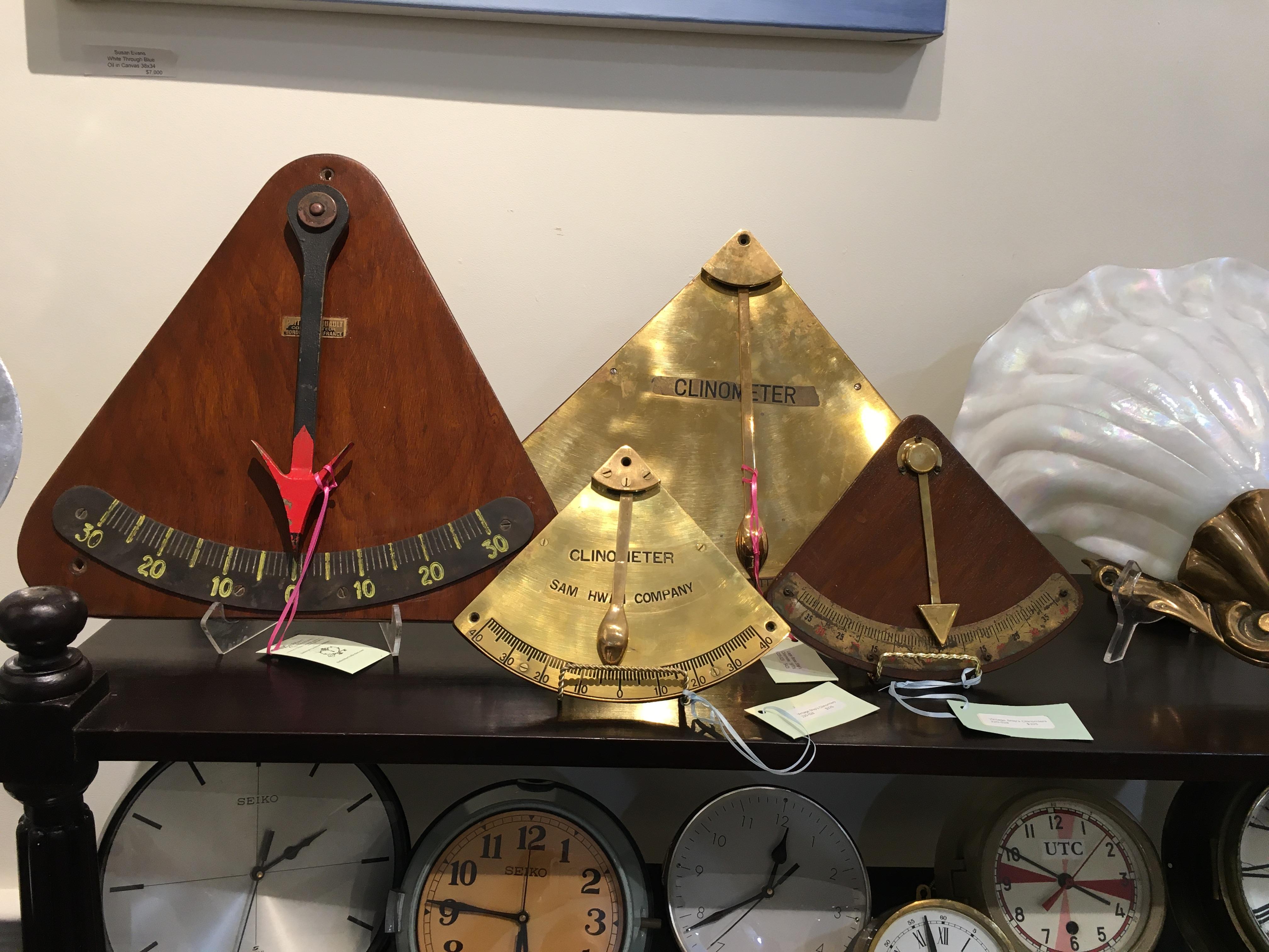 Teak and Iron Ship's Nautical Clinometer, Midcentury, French In Good Condition For Sale In Nantucket, MA