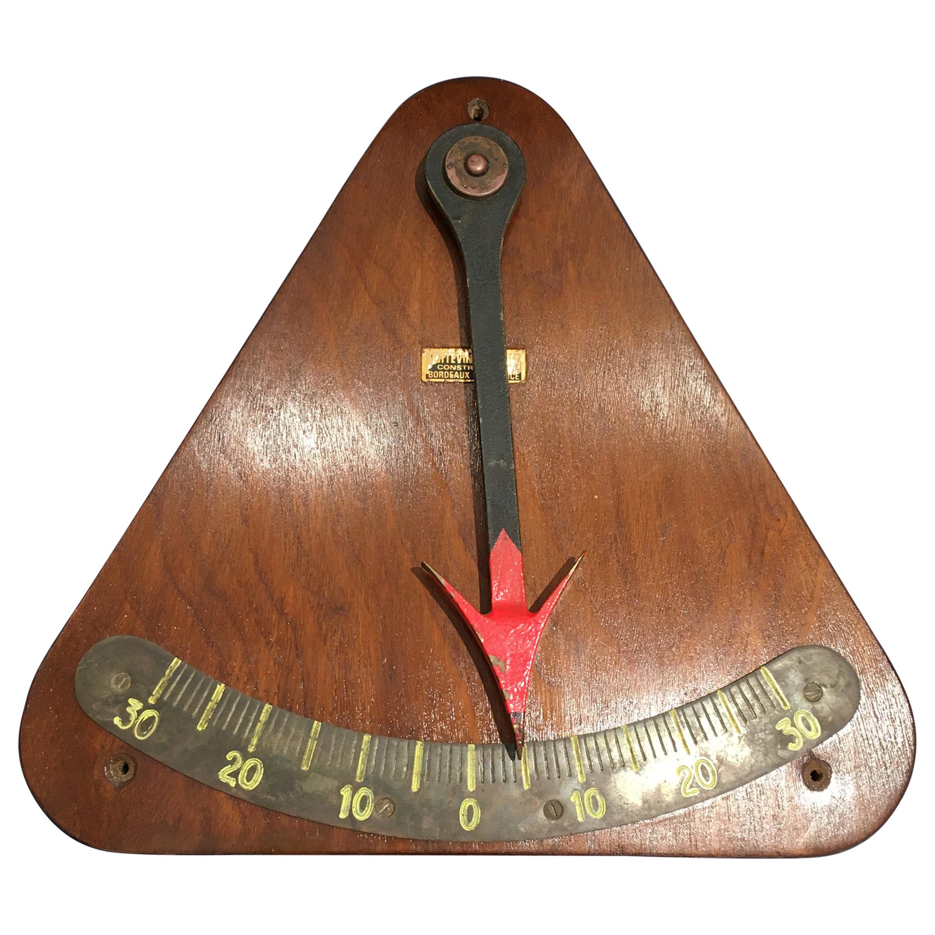 Teak and Iron Ship's Nautical Clinometer, Midcentury, French