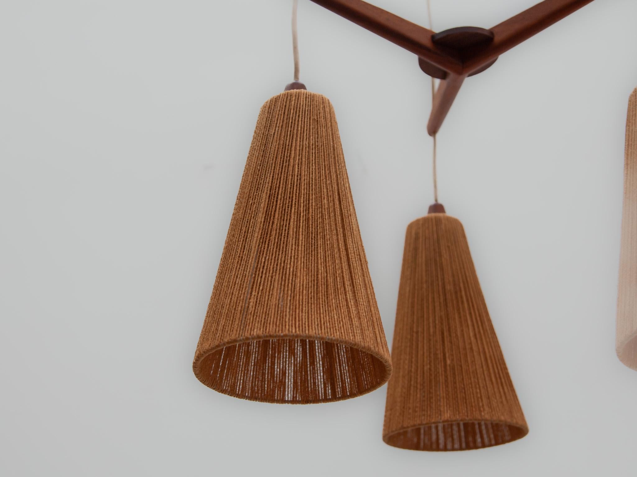 Teak and Jute Cord Pendant Cascade Lamp by Temde, Germany, 1960s For Sale 3