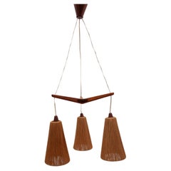 Teak and Jute Cord Pendant Cascade Lamp by Temde, Germany, 1960s