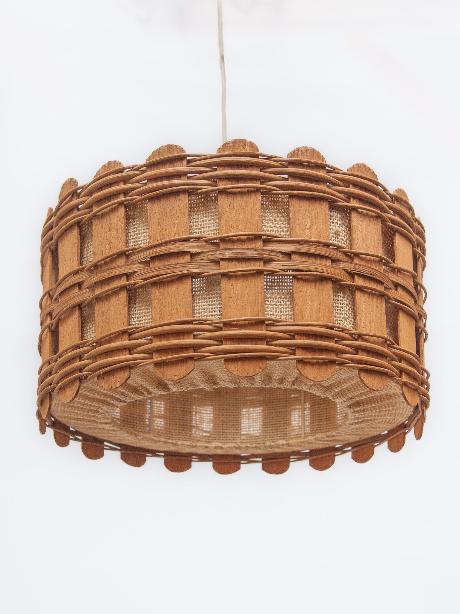 Mid-Century Modern Teak and Jute Pendant Lamp Designed by Massive, Belgium For Sale