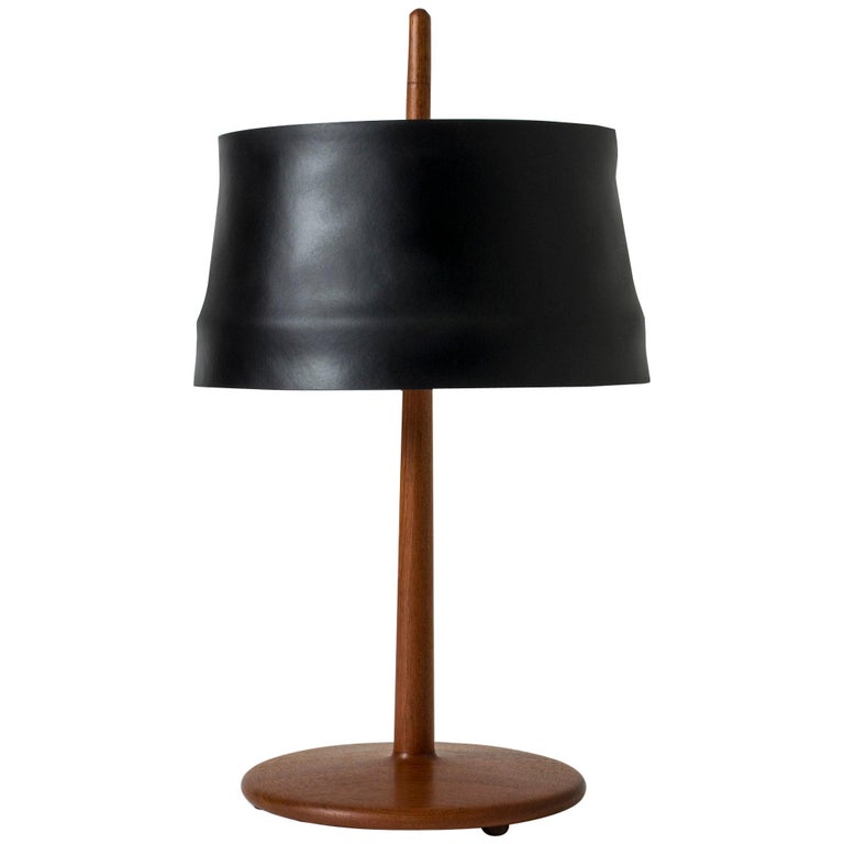Teak and Lacquered Black Metal Table Lamp by Alf Svensson for Bergboms, Sweden For Sale