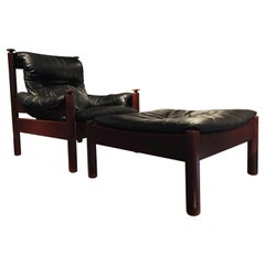 Teak and Leather Armchair and Ottoman by Eric Merthen, Sweden 1960.