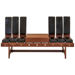 Teak and Leather Bench by Barovero Torino, Italy, 1950 ca