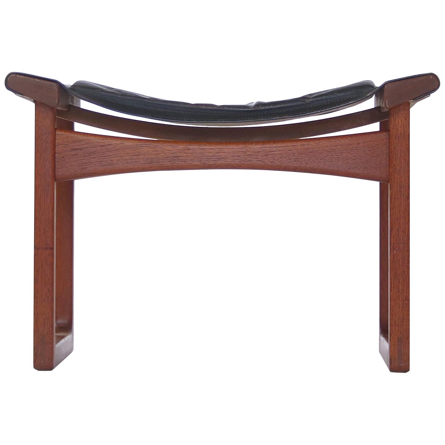 Teak and Leather "China" Stool by Larsen & Bender Madsen, Danish Modern, 1950s