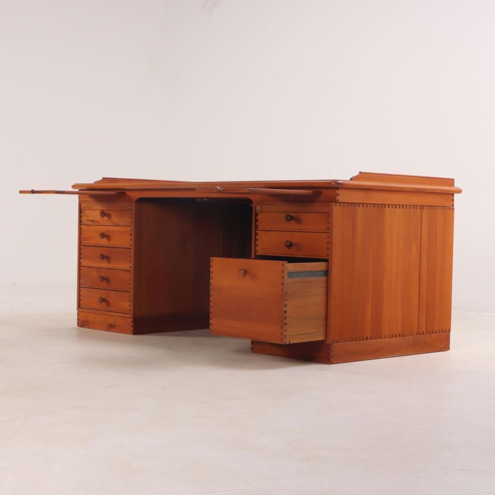 Scandinavian Modern Teak and Leather Desk by Finn Hansen, c. 1980 For Sale