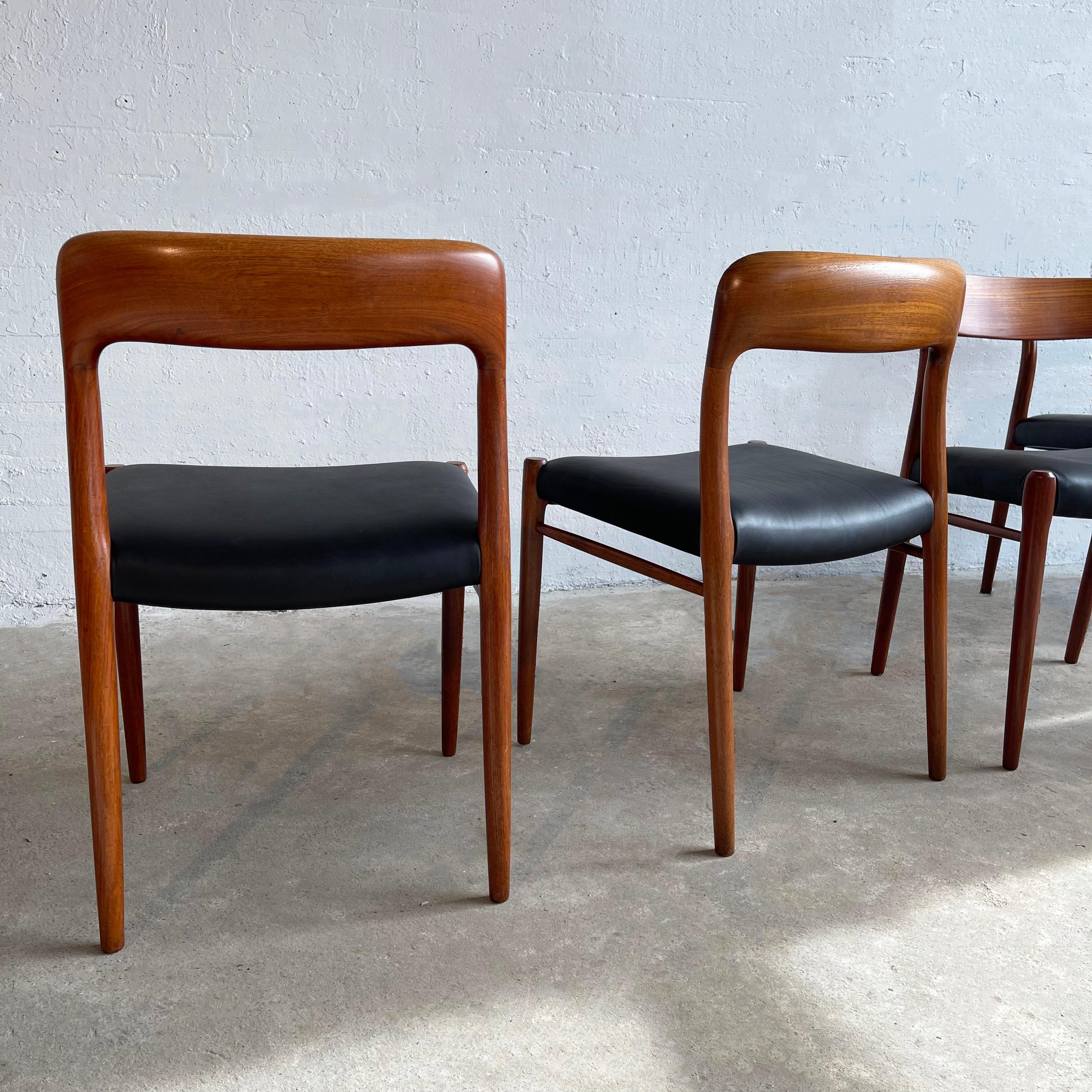 Teak And Leather Model 75 Dining Chairs By Niels O Møller For Sale 5