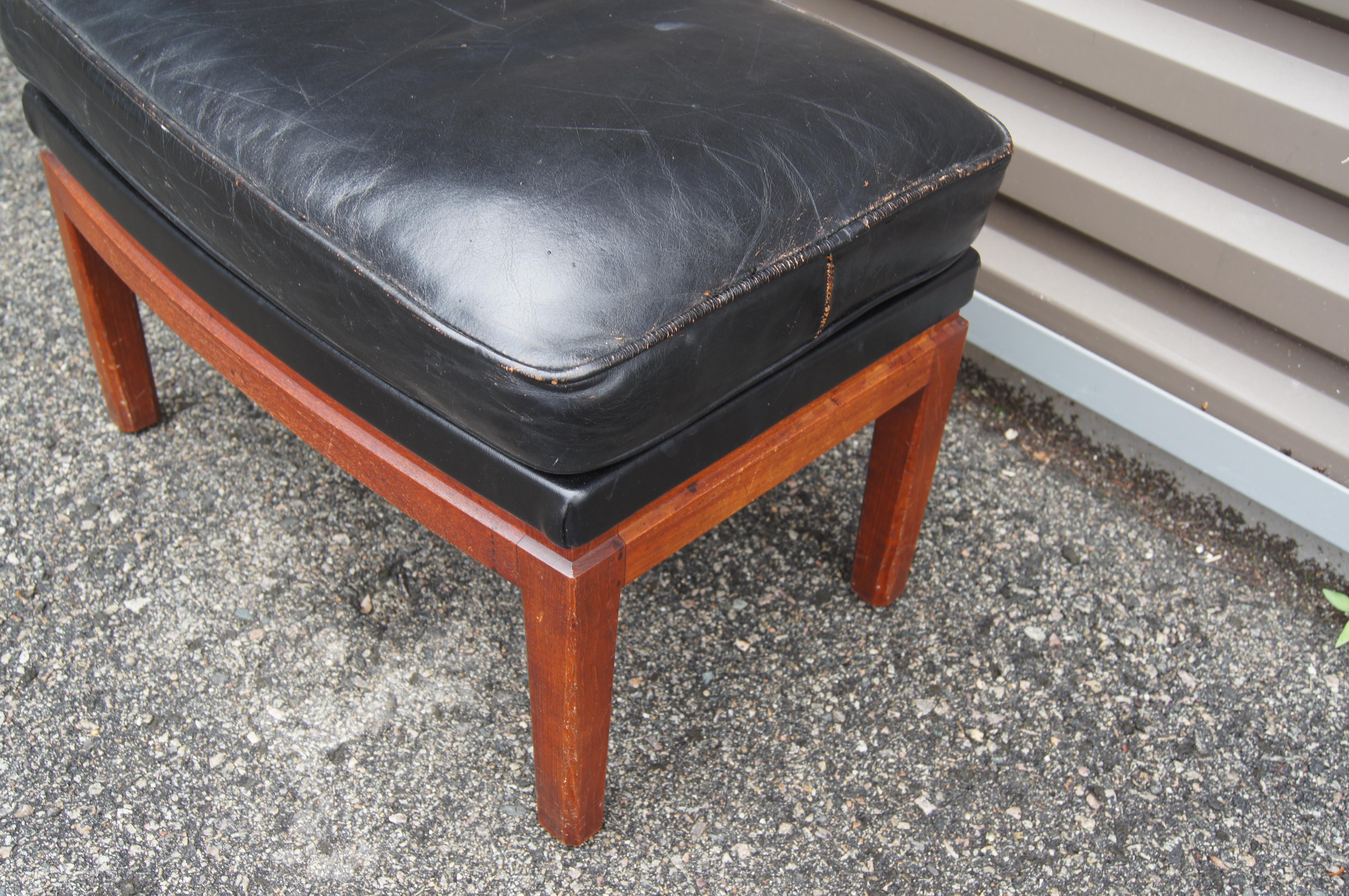 Teak and Leather Ottoman by Erik Kolling Andersen with Peder Pedersen In Good Condition For Sale In Dorchester, MA