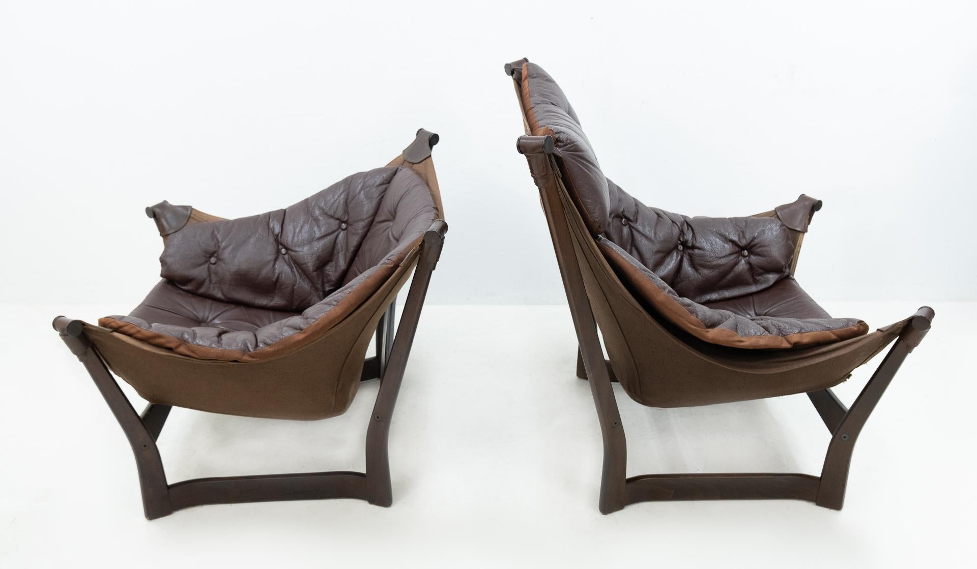 Mid-Century Modern Teak and Leather Pair of 'Trega' Chairs by Tormod Alnaes for Sørliemøbler