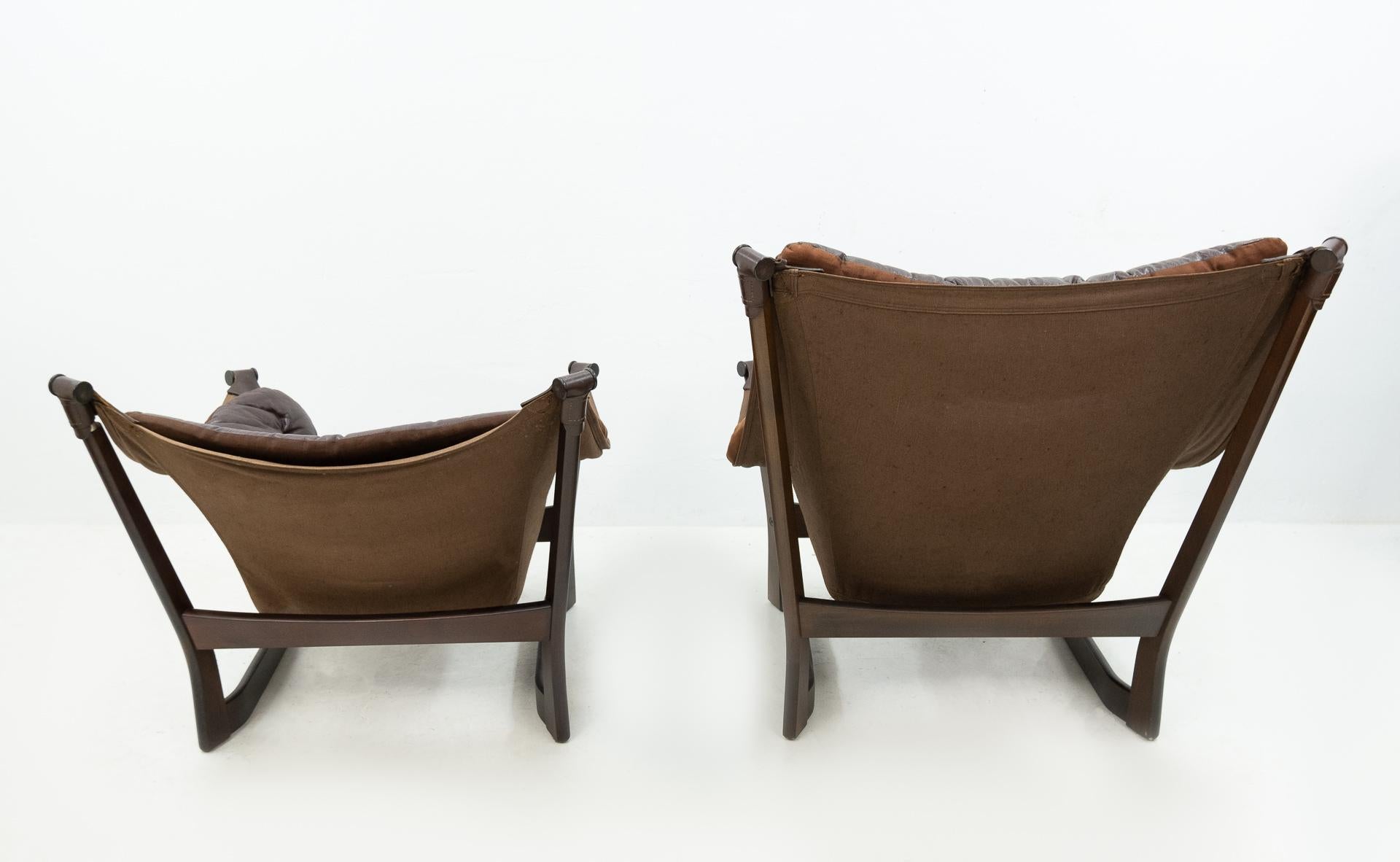 Norwegian Teak and Leather Pair of 'Trega' Chairs by Tormod Alnaes for Sørliemøbler