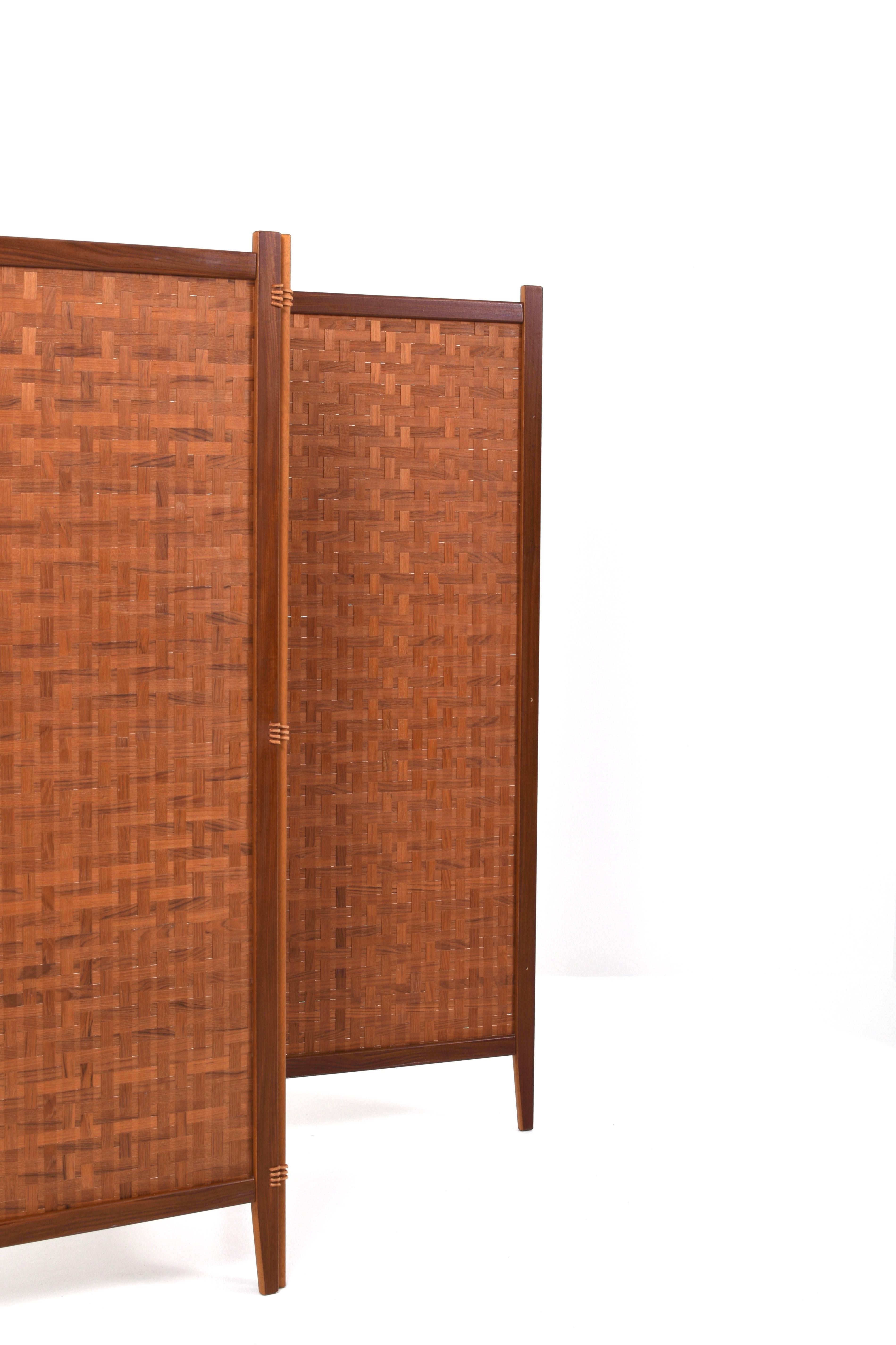 Swedish Teak and Leather Room Divider Spåna from Alberts Tibro, 1950s For Sale