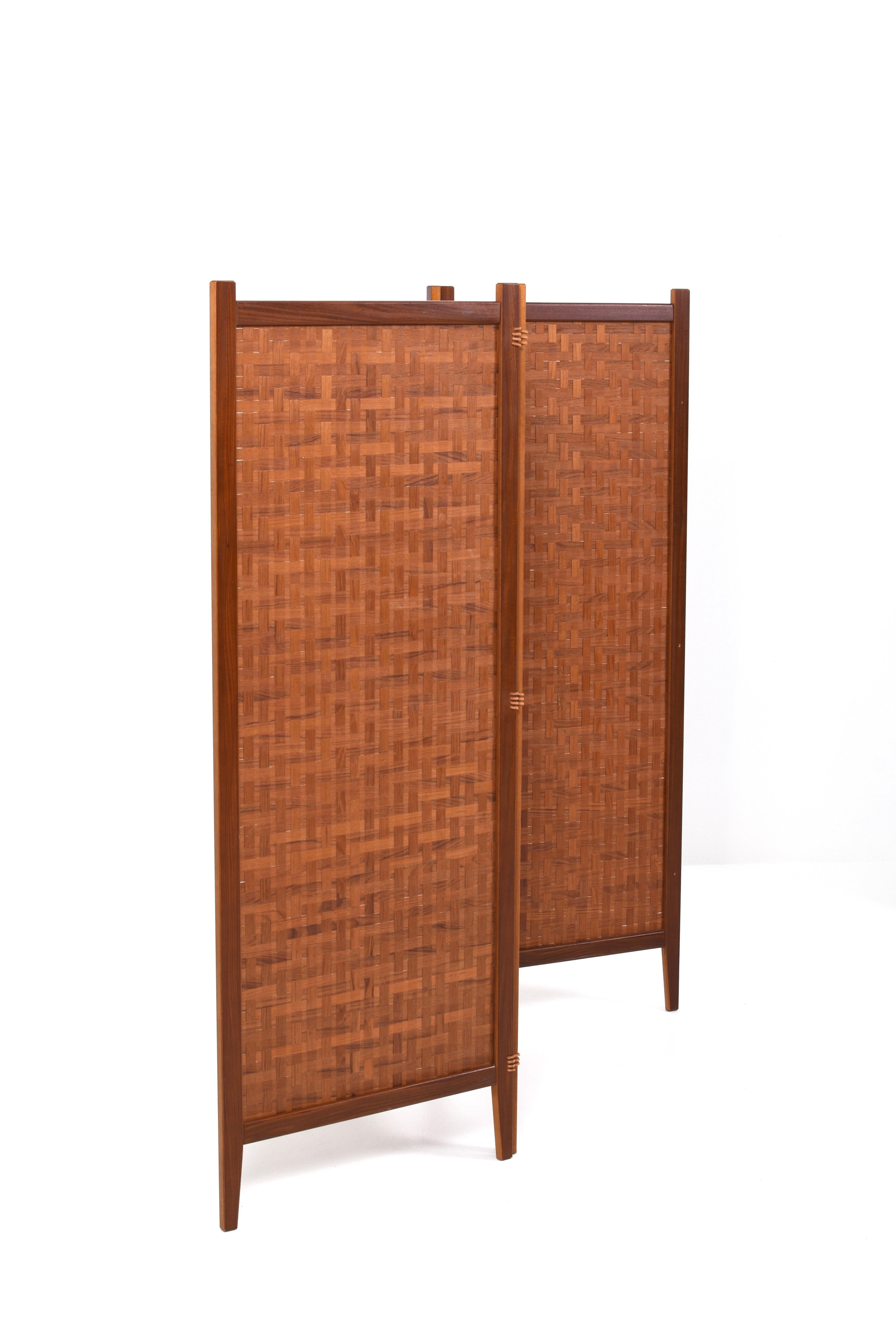 Mid-20th Century Teak and Leather Room Divider Spåna from Alberts Tibro, 1950s For Sale