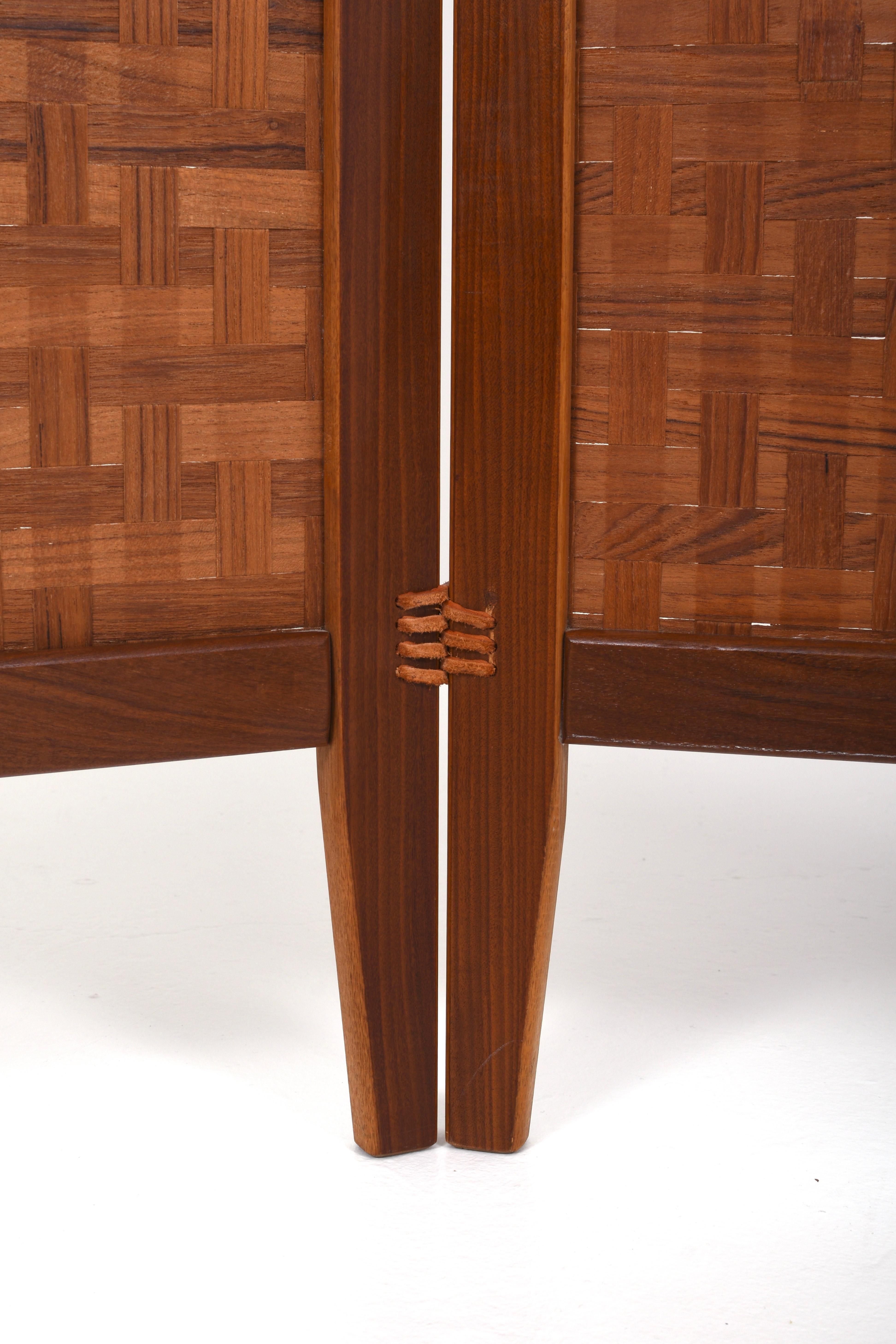 Teak and Leather Room Divider Spåna from Alberts Tibro, 1950s For Sale 1