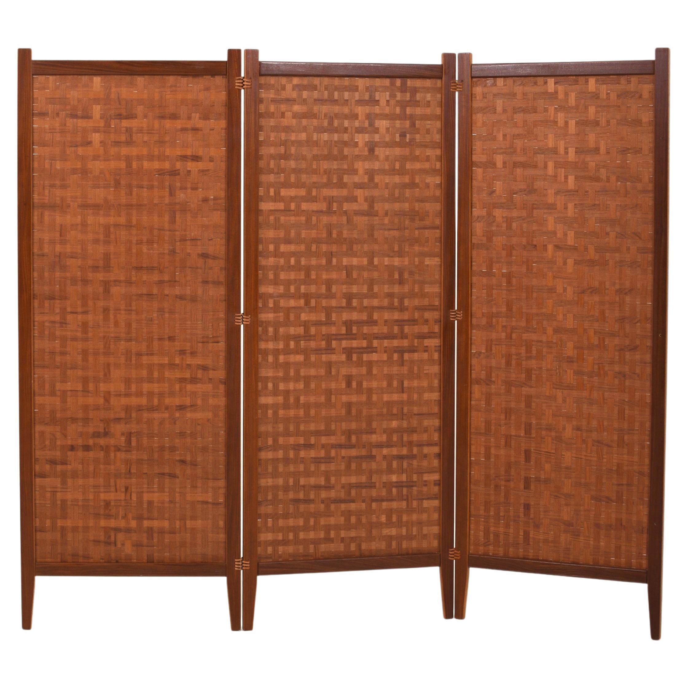 Teak and Leather Room Divider Spåna from Alberts Tibro, 1950s For Sale