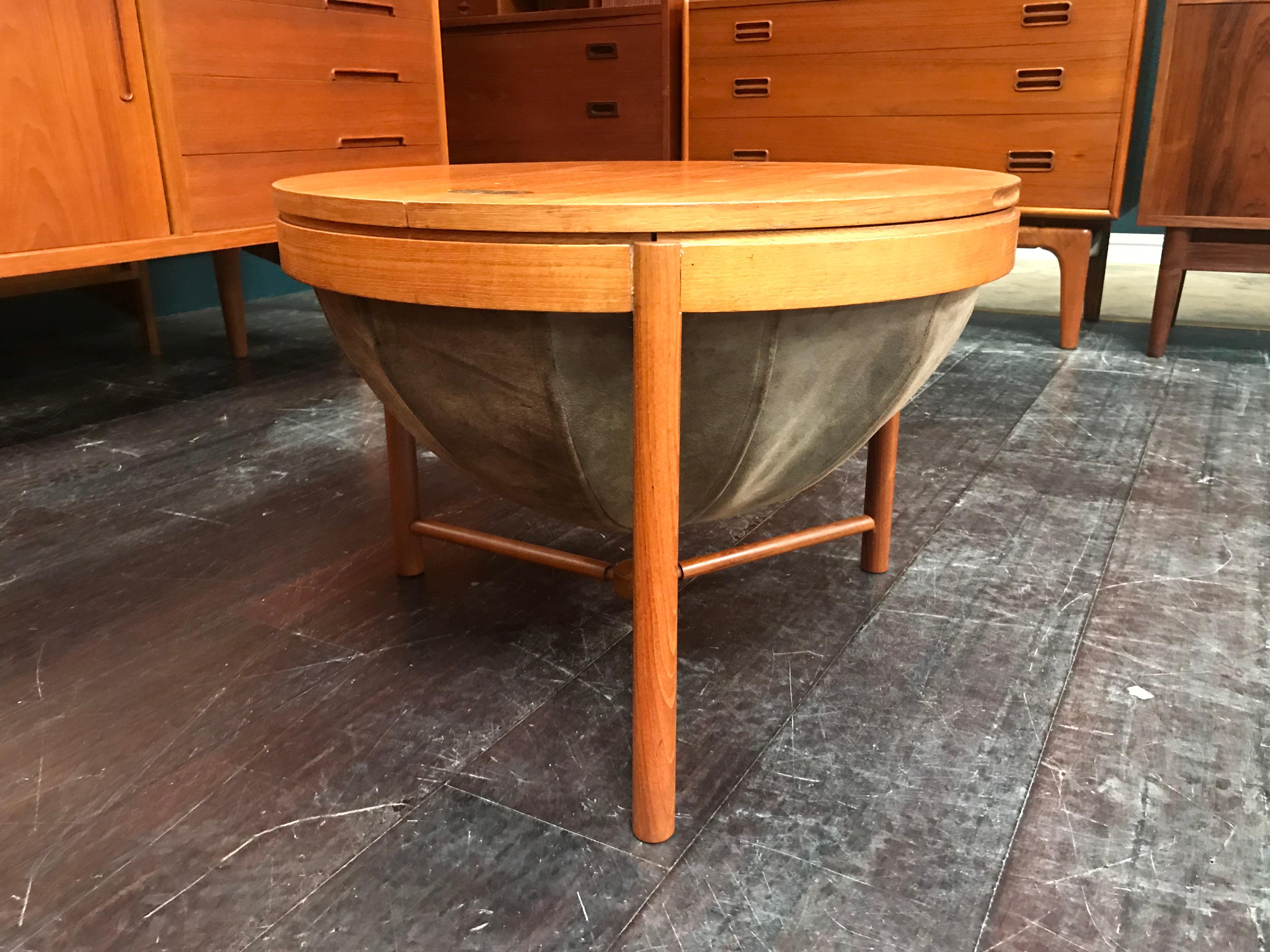 Mid-Century Modern Teak and Leather Sewing Table, Rolf Rastad and Adolf Relling for Rasmus Solberg For Sale