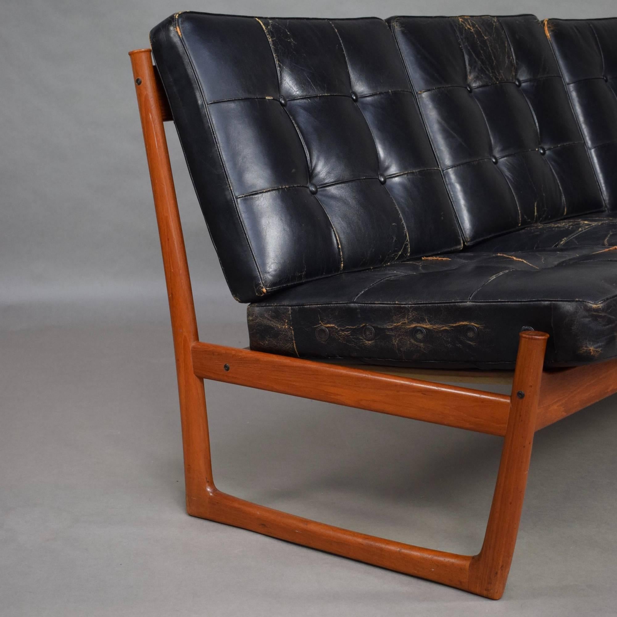 Teak and Leather Sofa Model FD130 by Hvidt and Molgaard-Nielsen, circa 1950 1