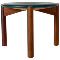 Teak and Leather Stool by Uno & Östen Kristiansson