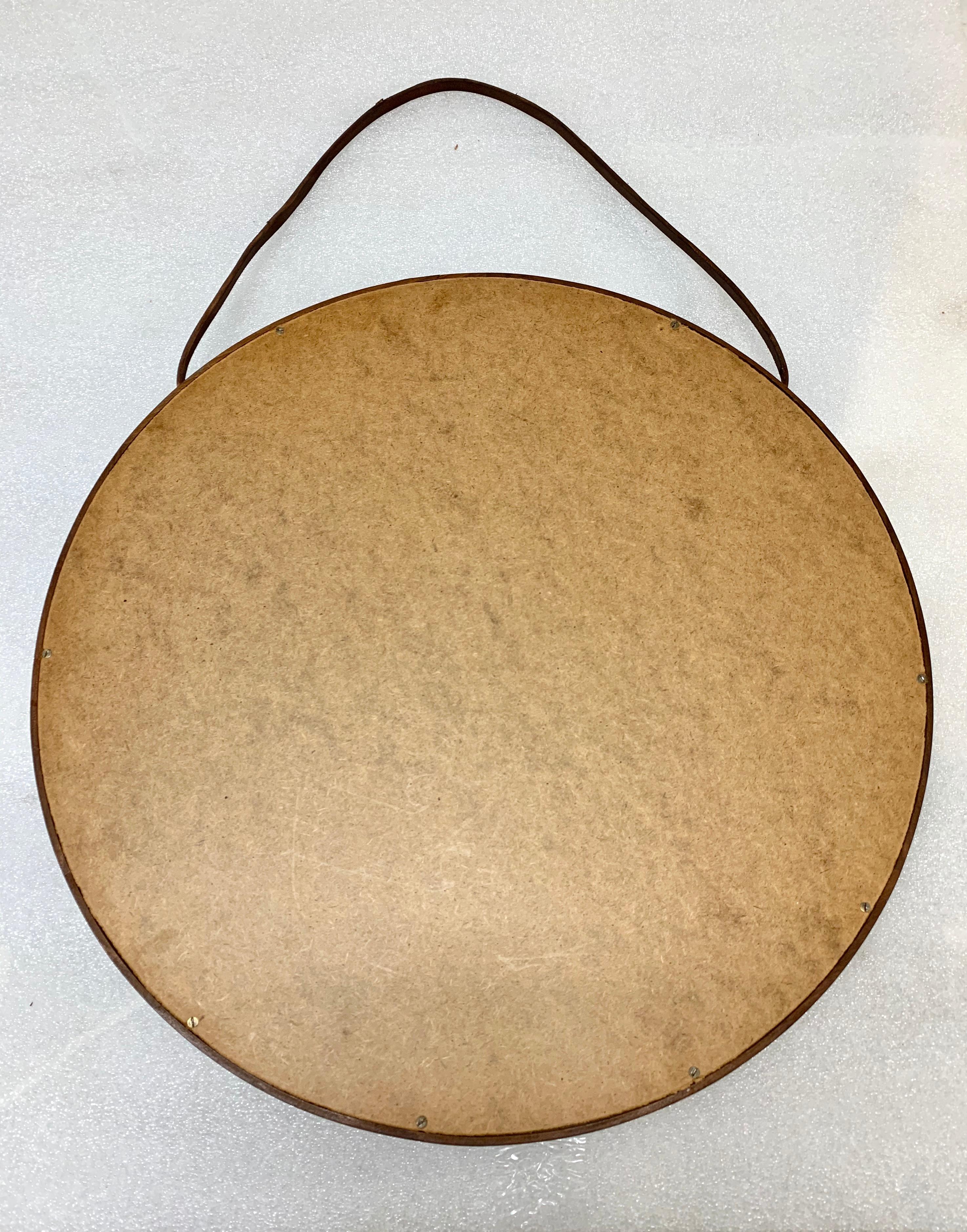 Teak and Leather Uno & Östen Kristiansson Swedish Wall Mirror for Luxus, 1960s For Sale 2