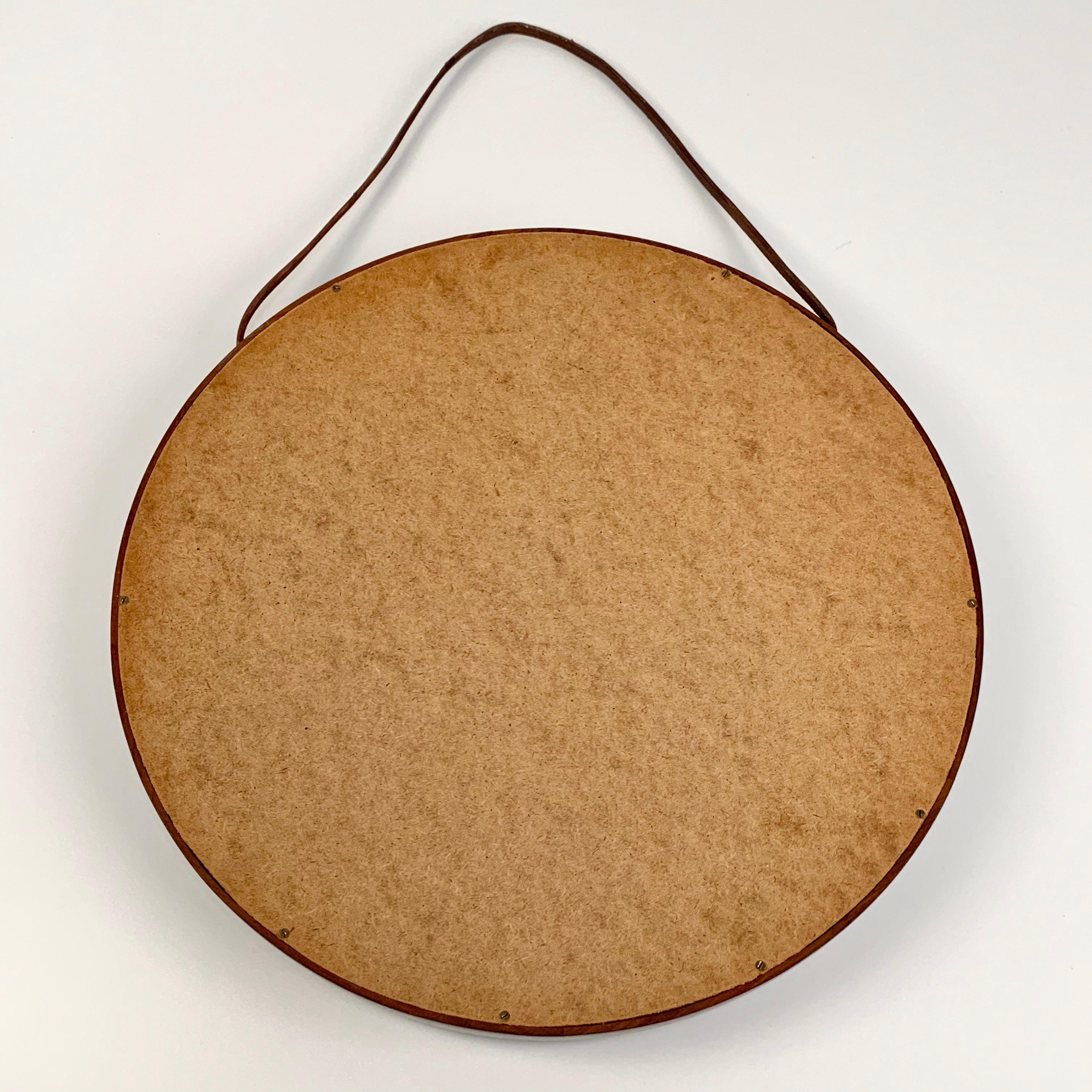 Teak and Leather Uno & Östen Kristiansson Swedish Wall Mirror for Luxus, 1960s For Sale 3