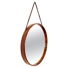 Teak and Leather Uno & Östen Kristiansson Swedish Wall Mirror for Luxus, 1960s