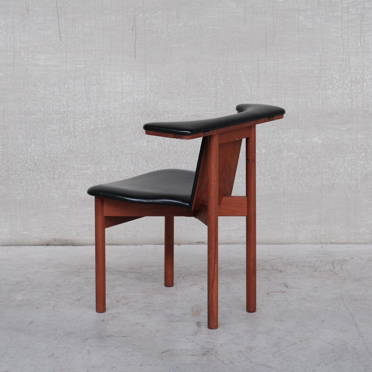 Danish Teak and Leatherette Scandinavian Mid-Century Desk Chair For Sale