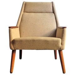 Teak and Linen Easy Chair from the 1950s