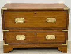 Teak and Mahogany Campaign Chest Coffee Table / Writing Desk, 19th Century