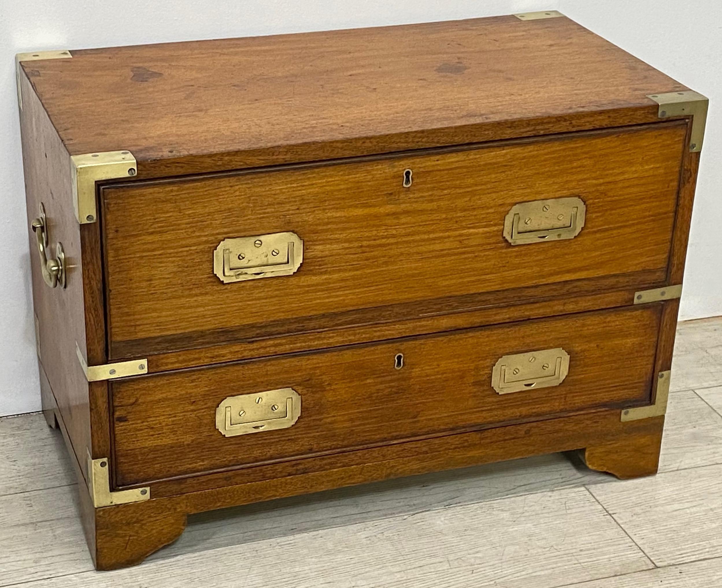 English Teak and Mahogany Campaign Chest Coffee Table / Writing Desk, 19th Century For Sale