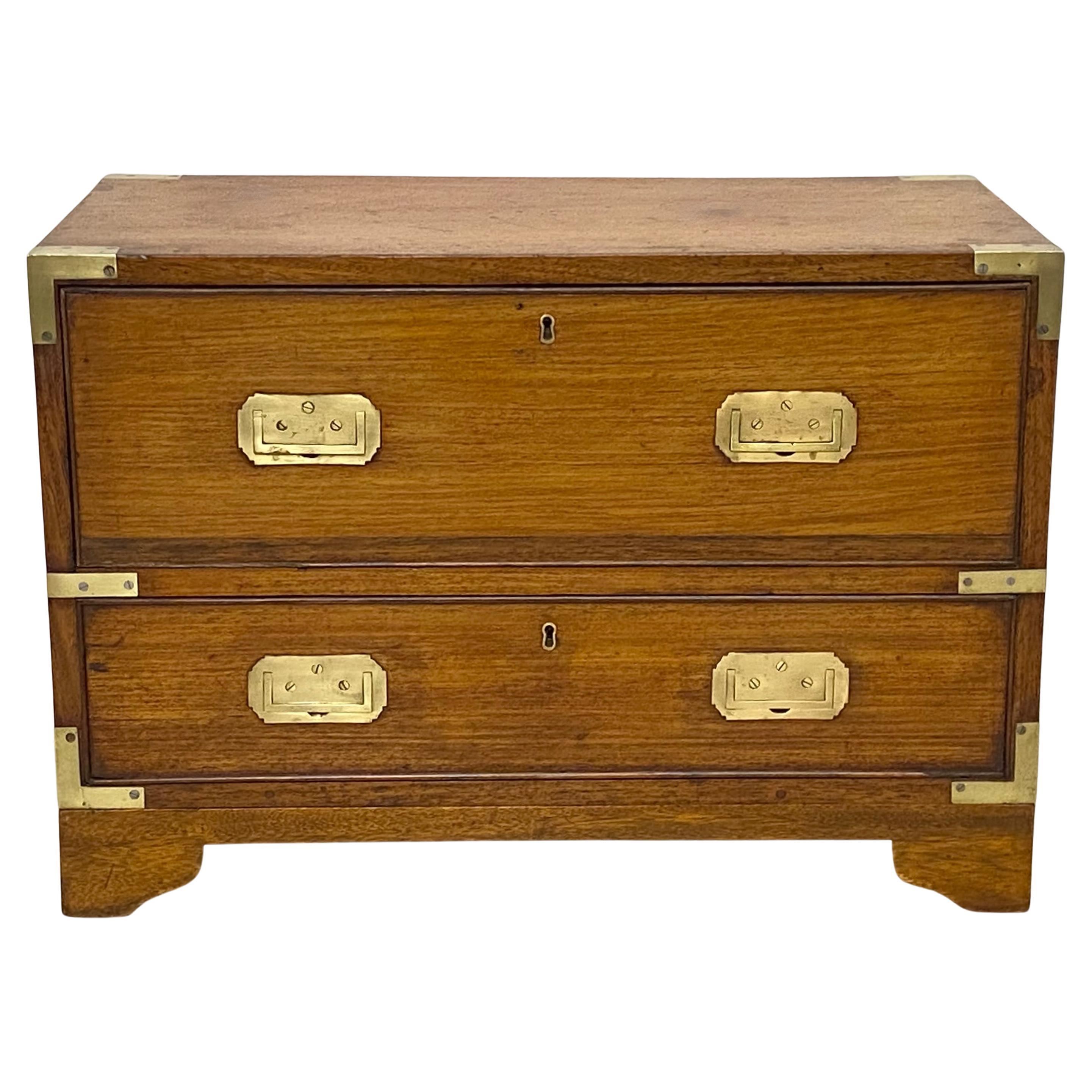 Teak and Mahogany Campaign Chest Coffee Table / Writing Desk, 19th Century