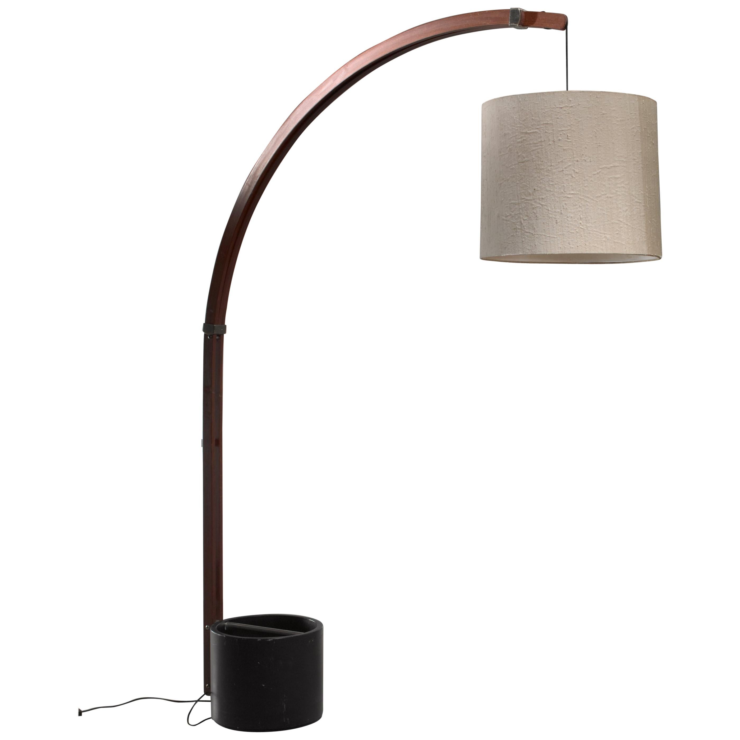 Teak and Metal Extendable Arched Floor Lamp
