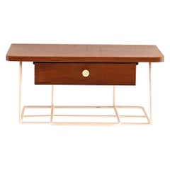 Teak and metal hanging nightstand with drawer