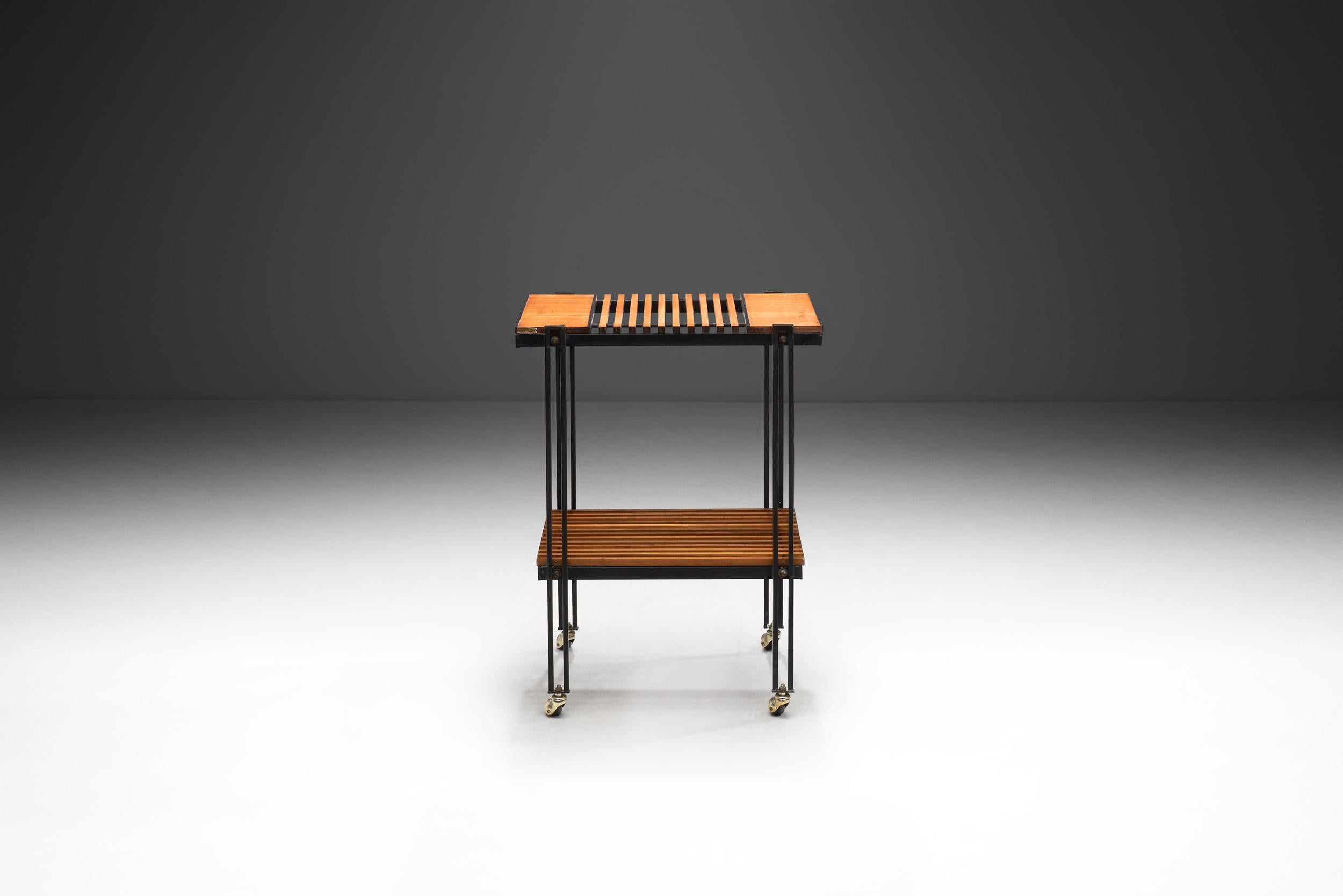 Mid-Century Modern Teak and Metal Serving Cart by B.R.S.-Pava, Italy ca 1950s For Sale